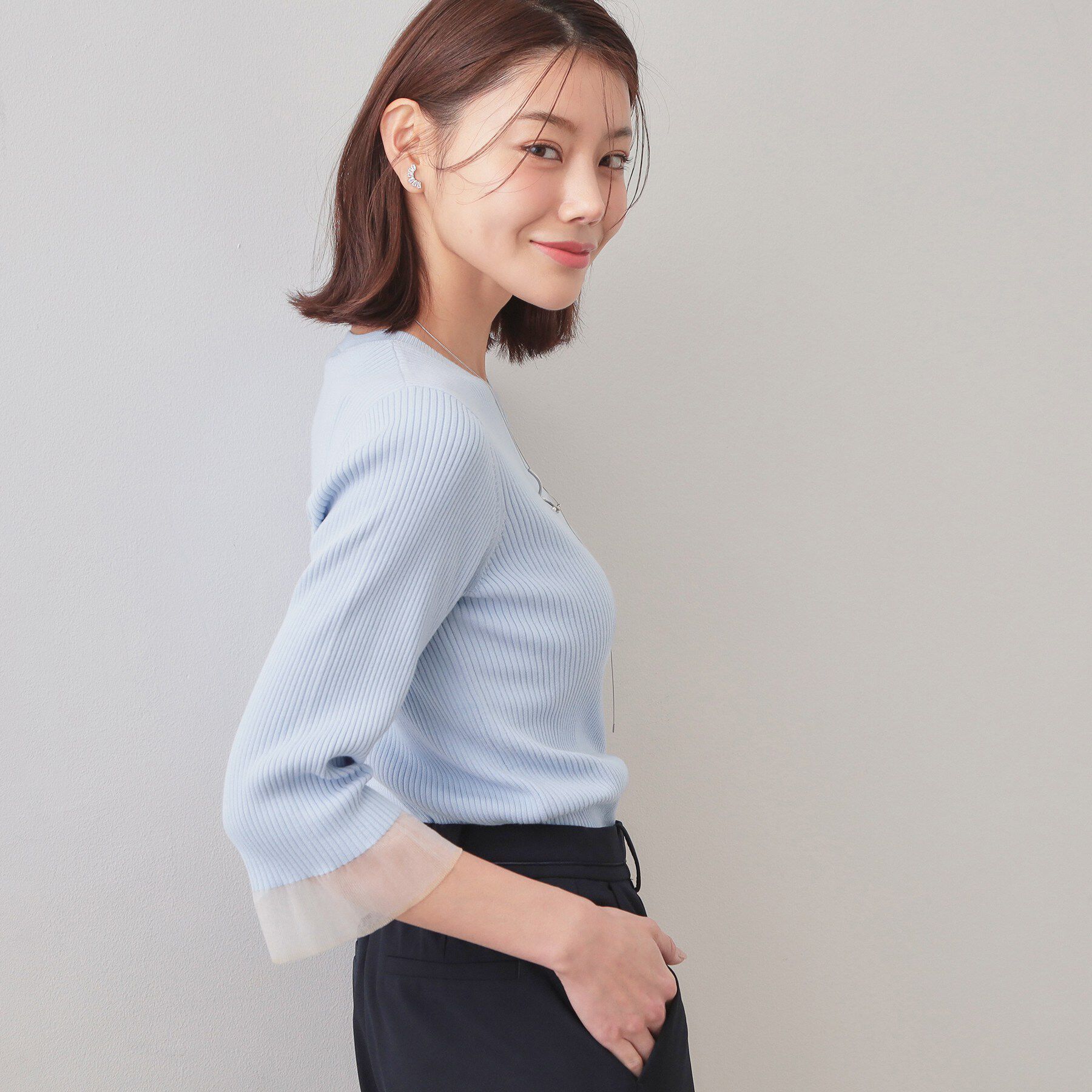 index「UVケア リブシアーフレアスリーブニット【洗える】」|ニット・セーター|