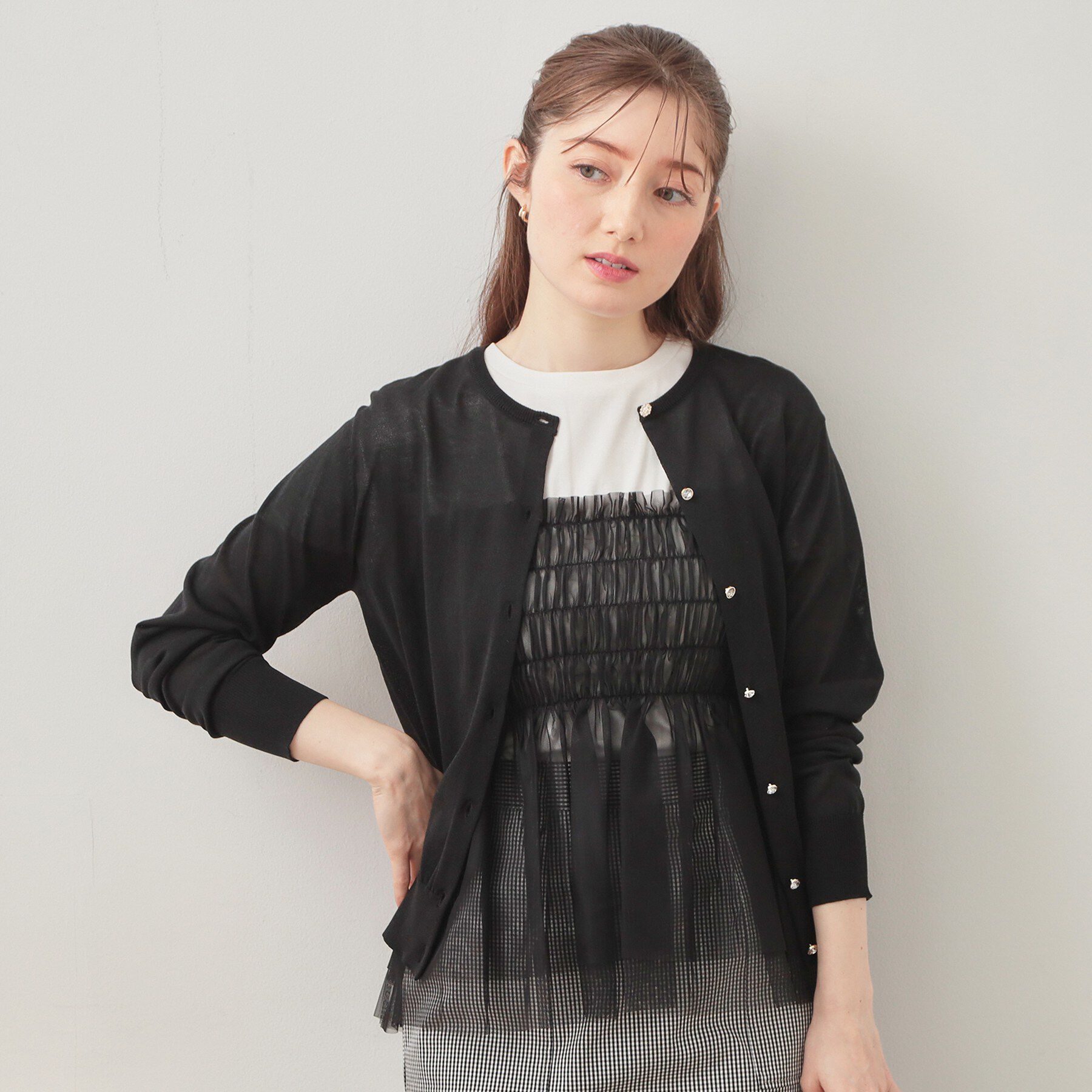 index「接触冷感ビジューボタンカーディガン【洗濯機OK/抗ピリング】」|カーディガン|