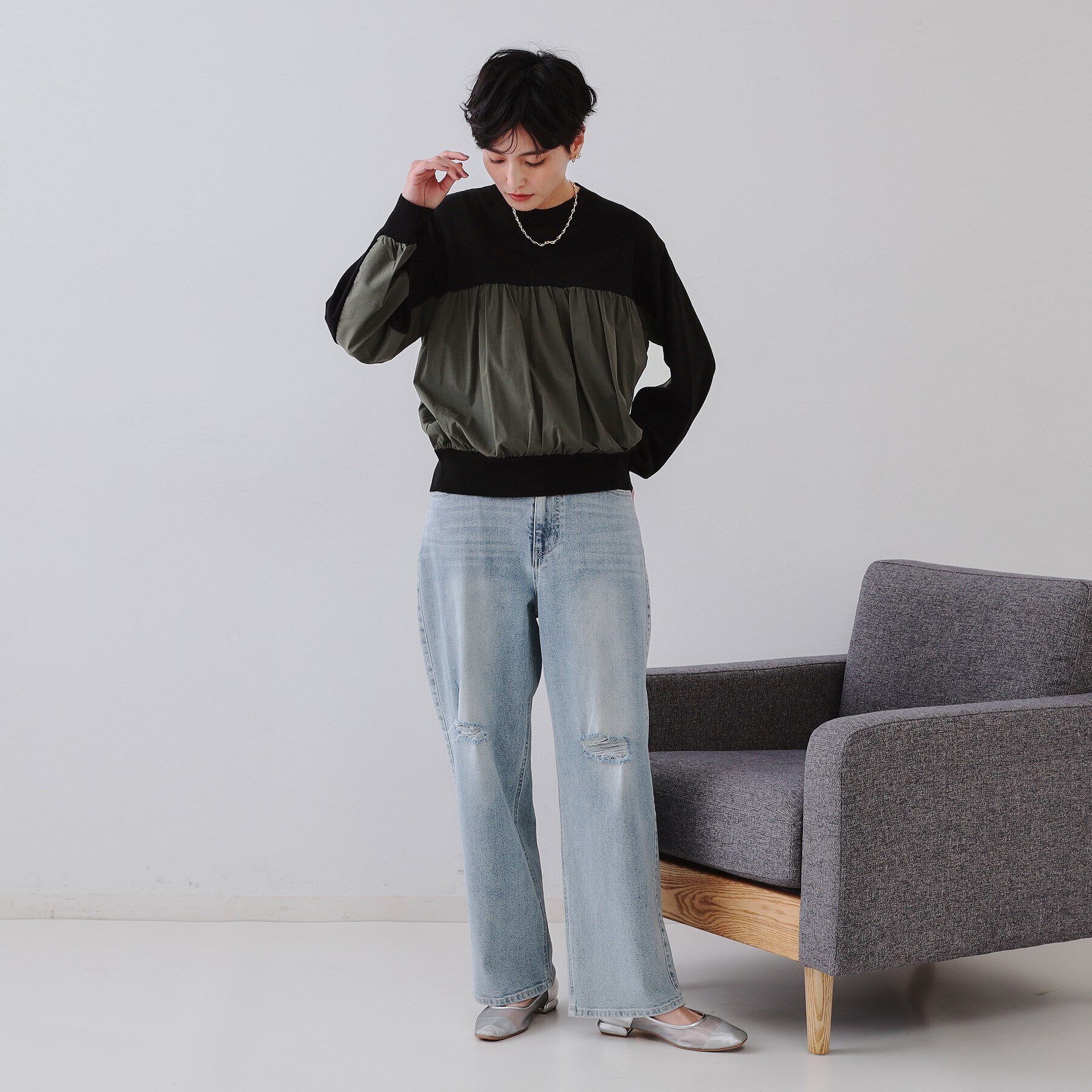 OPAQUE.CLIP「ギャザーフハクドッキングニット【洗濯機洗い可】」|ニット・セーター|