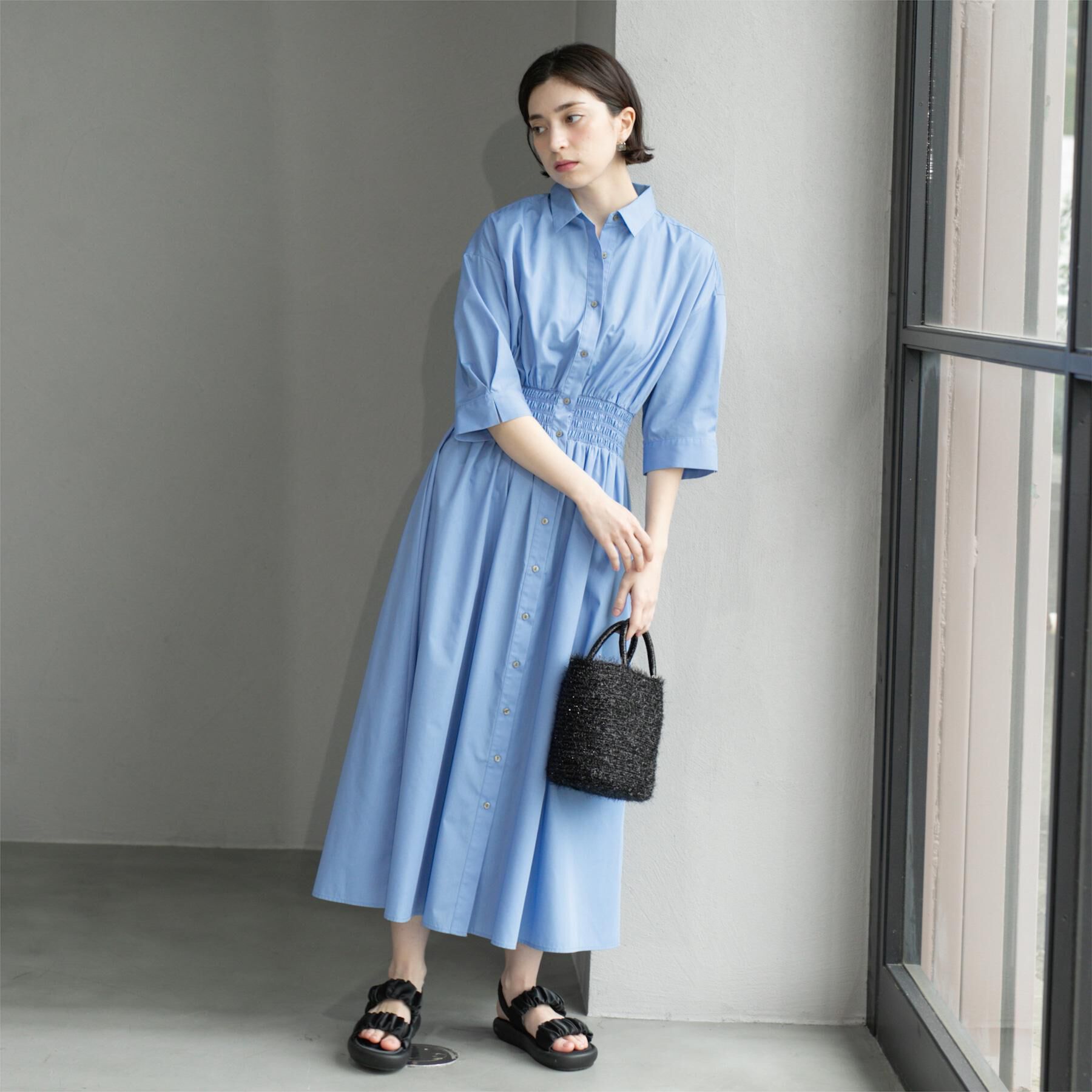 OPAQUE.CLIP「《5色展開》フィット＆フレアシャツワンピース【洗濯機洗い可】」|ワンピース|