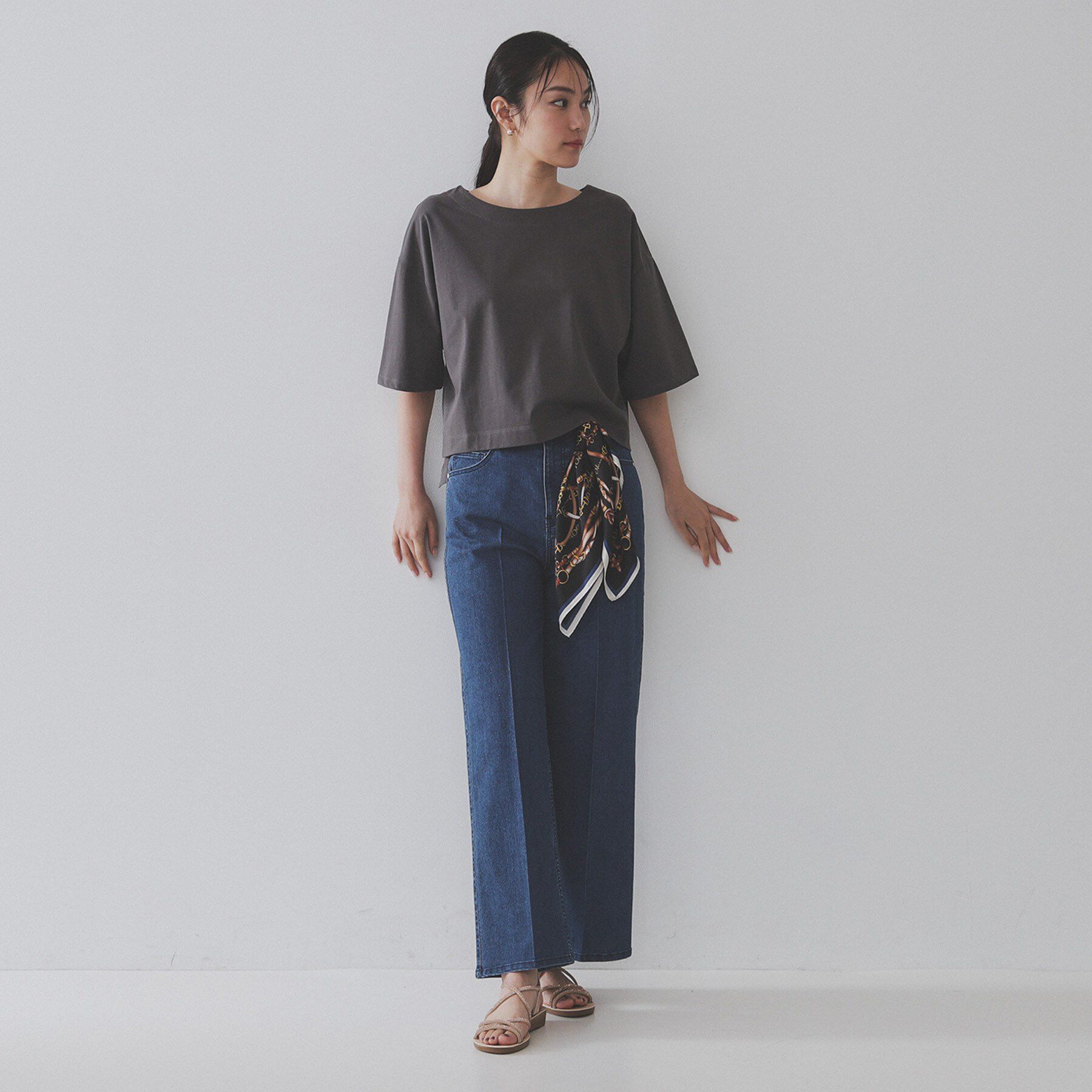 OPAQUE.CLIP「ボートネックショートTシャツ【洗濯機洗い可】」|Tシャツ・カットソー|