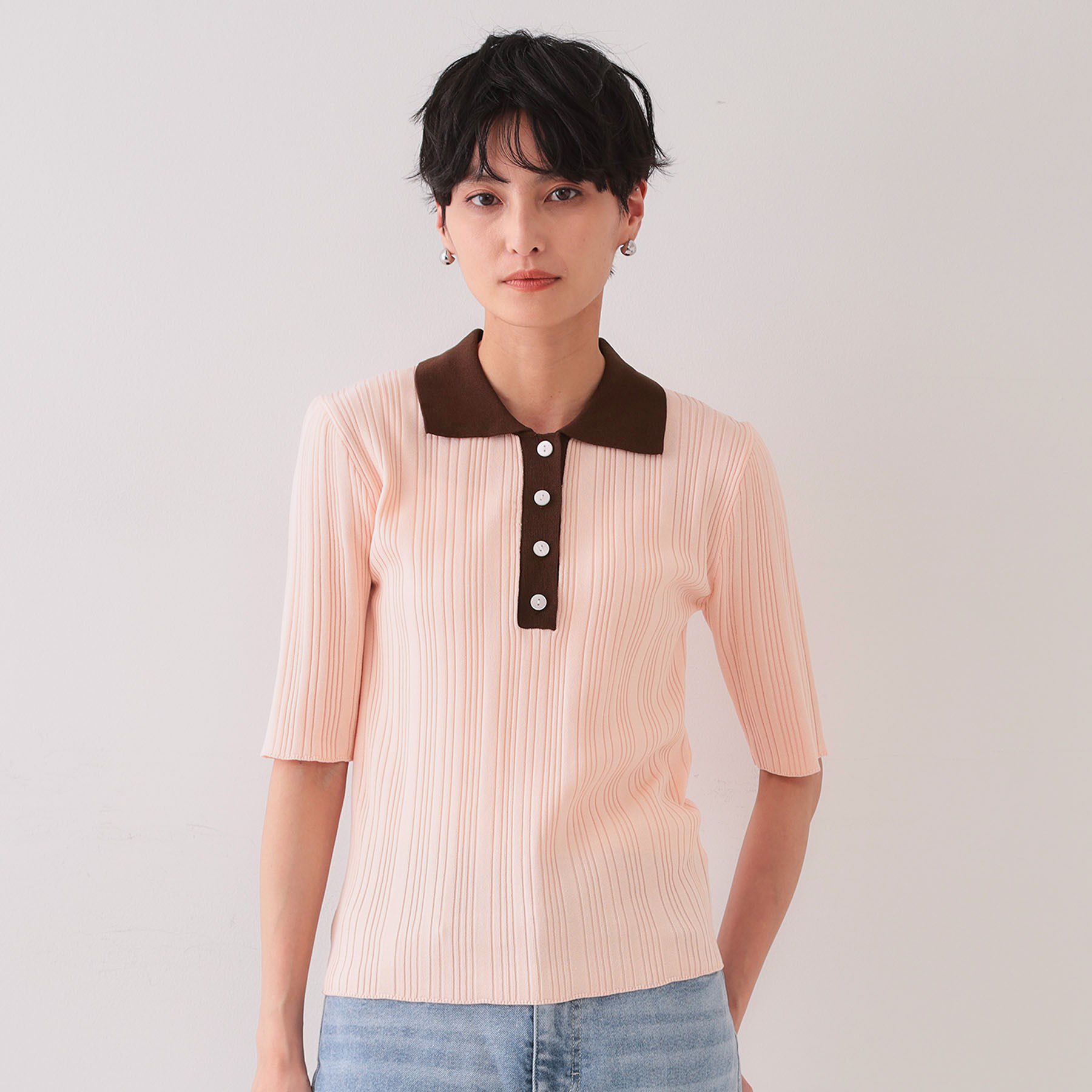 OPAQUE.CLIP「配色ポロランダムリブニット【洗濯機洗い可/抗ピル】」|ニット・セーター|