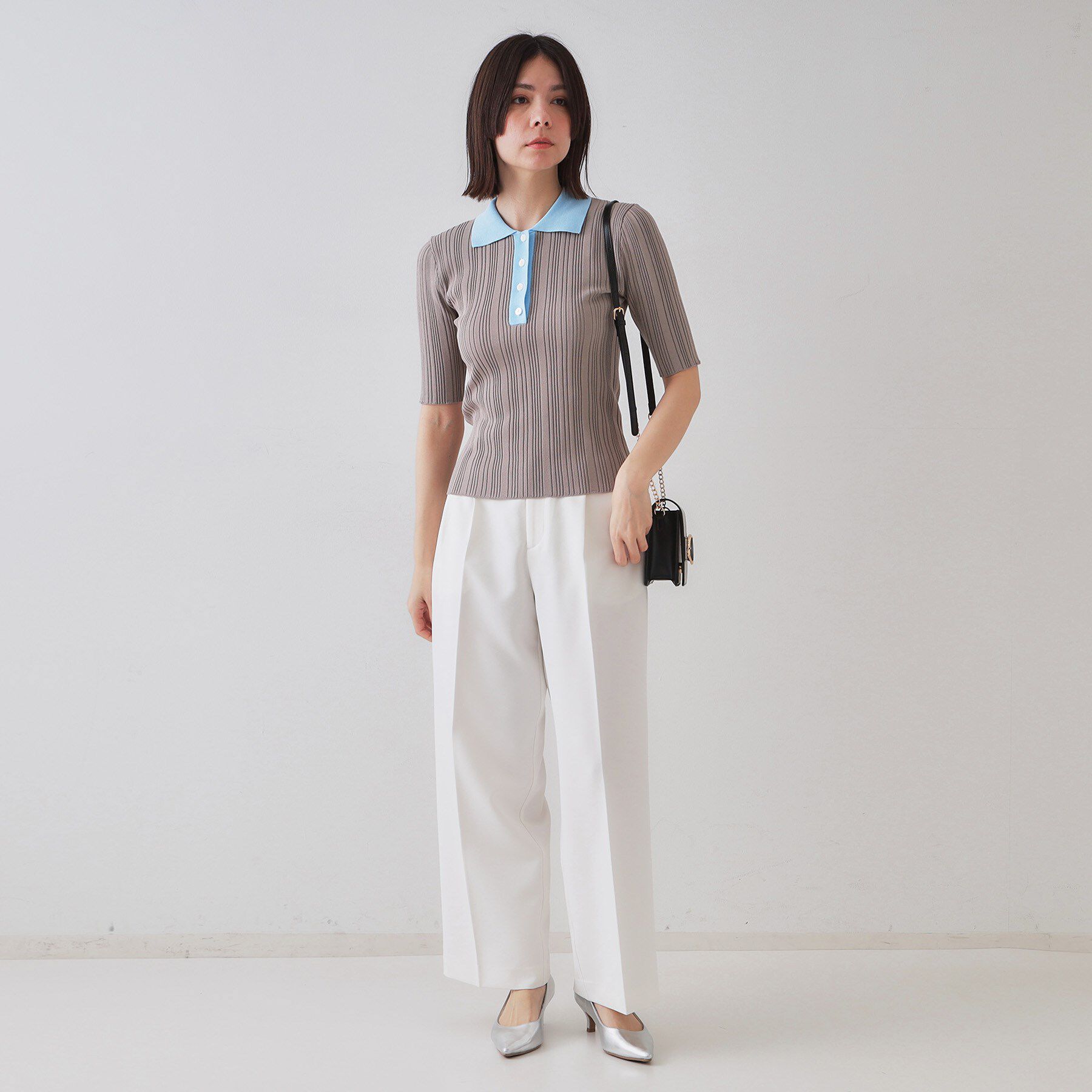 OPAQUE.CLIP「配色ポロランダムリブニット【洗濯機洗い可/抗ピル】」|ニット・セーター|