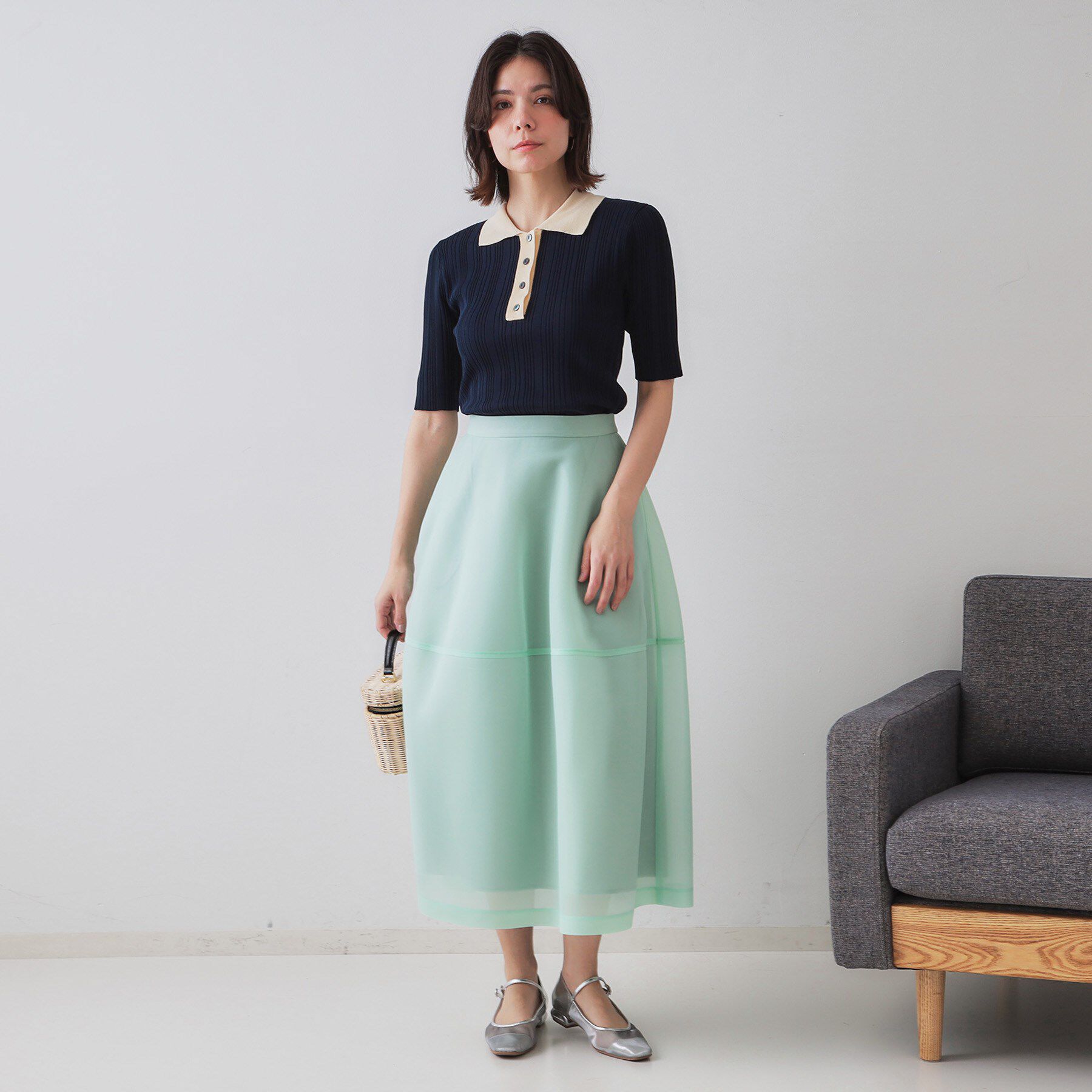 OPAQUE.CLIP「配色ポロランダムリブニット【洗濯機洗い可/抗ピル】」|ニット・セーター|