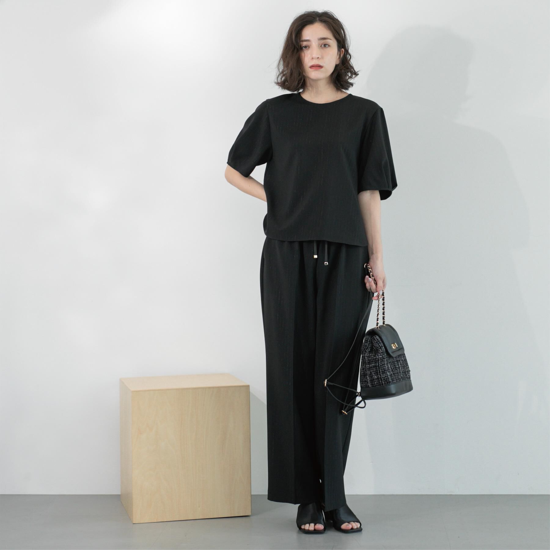 OPAQUE.CLIP「ラメストライプタックスリーブブラウス/セットアップ可【洗濯機洗い可/防シワ/吸水速乾】」|シャツ・ブラウス|