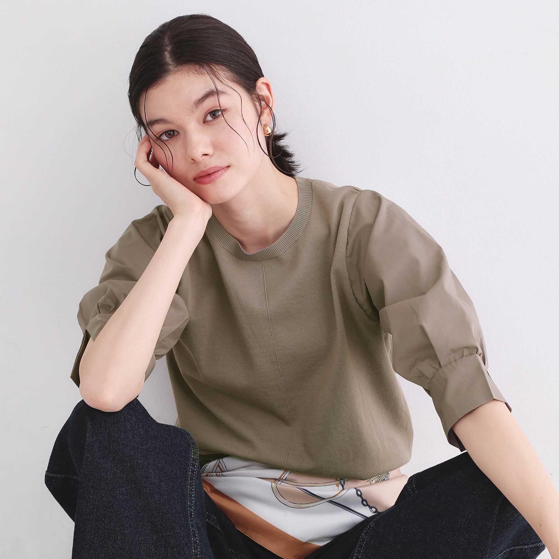 OPAQUE.CLIP「ドッキングスリーブニット【洗濯機洗い可/抗ピル】」|ニット・セーター|トープ(054)