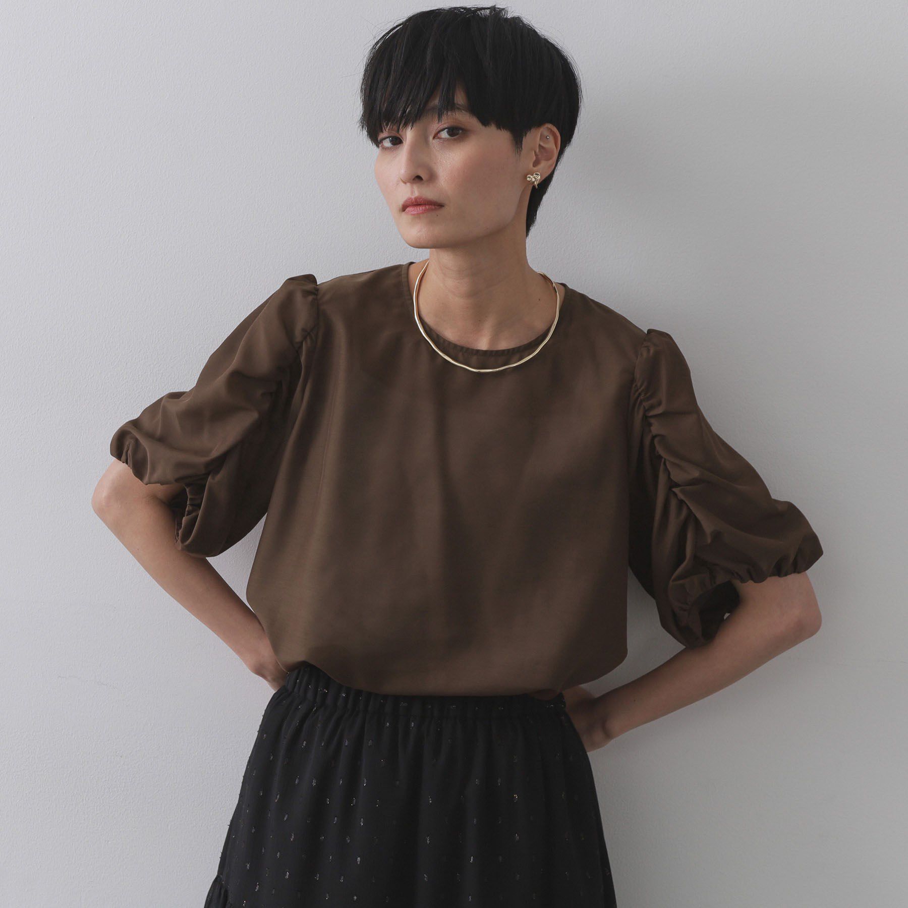OPAQUE.CLIP「シアーボリュームスリーブブラウス【洗濯機洗い可】」|シャツ・ブラウス|ブラウン(043)