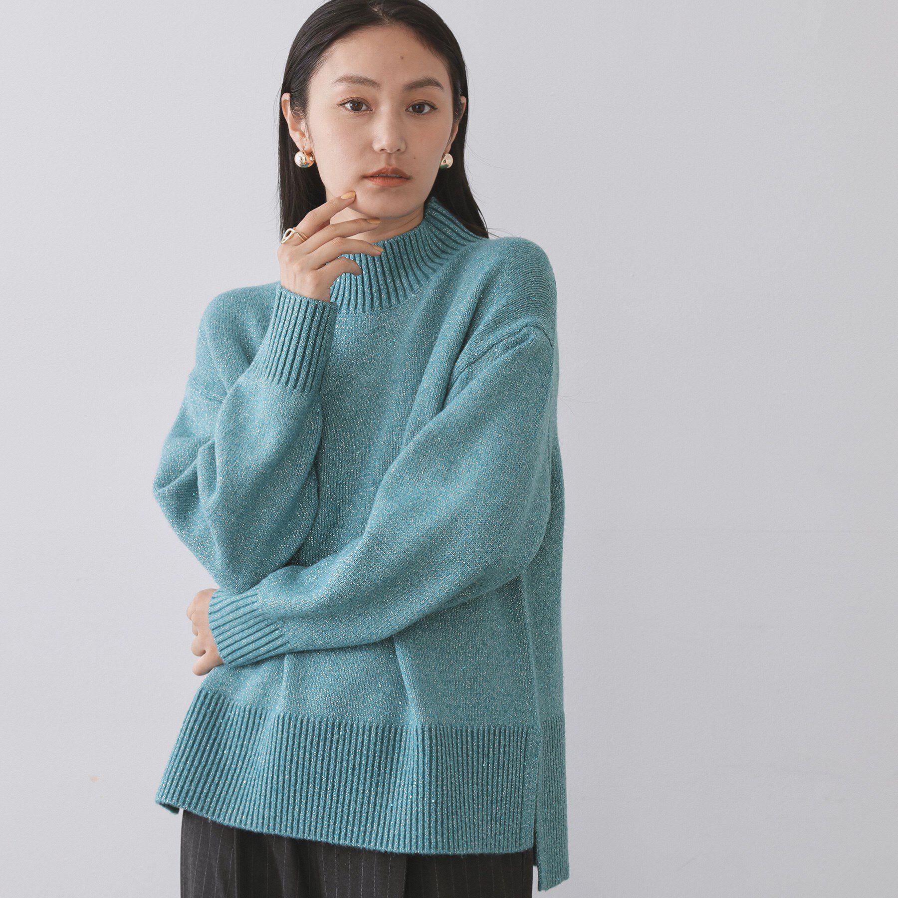 OPAQUE.CLIP「ラメスパンコールハイネックニット/セットアップ対応可【洗濯機OK】」|ニット・セーター|