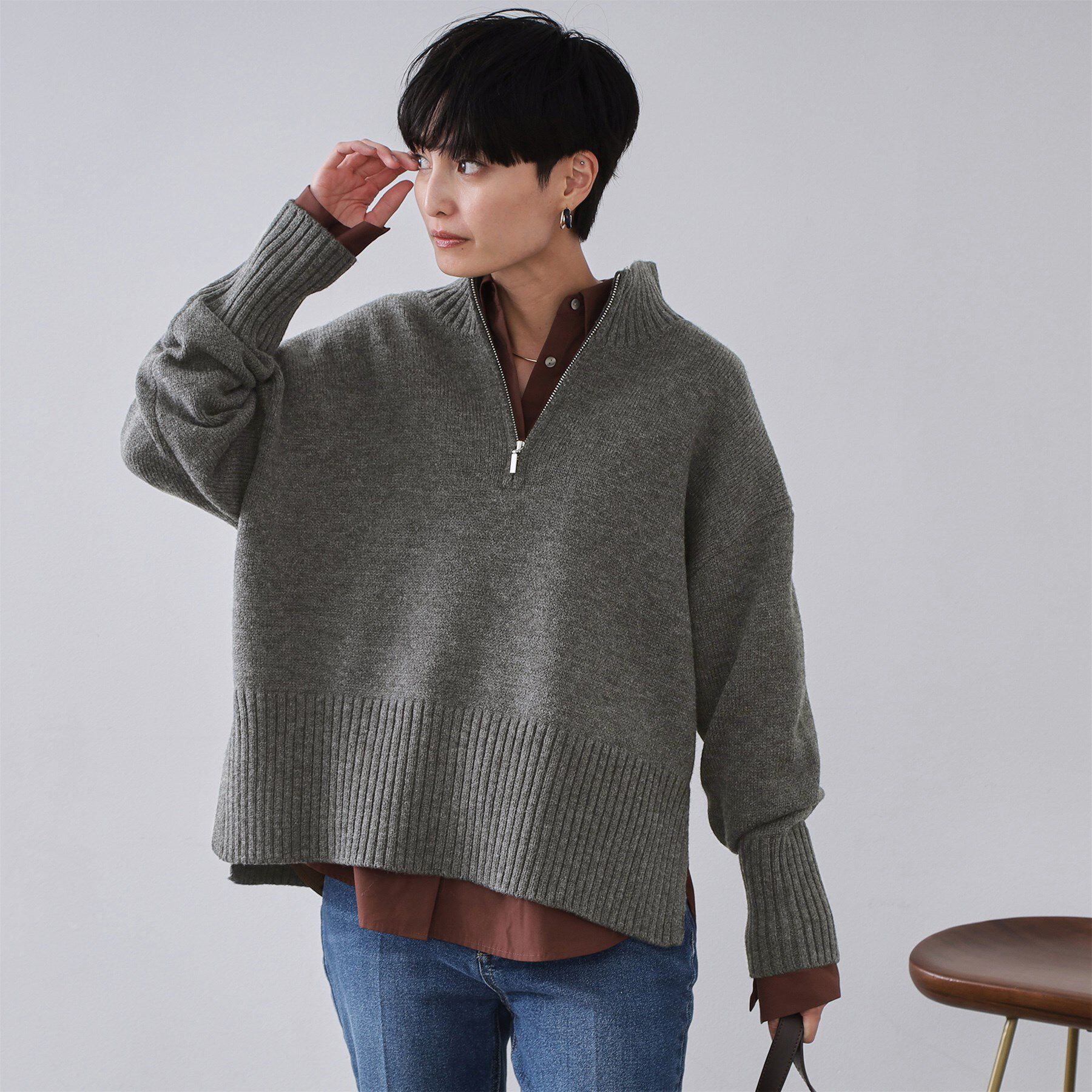 OPAQUE.CLIP「ハーフジップミドルゲージニット【洗濯機OK】」|ニット・セーター|