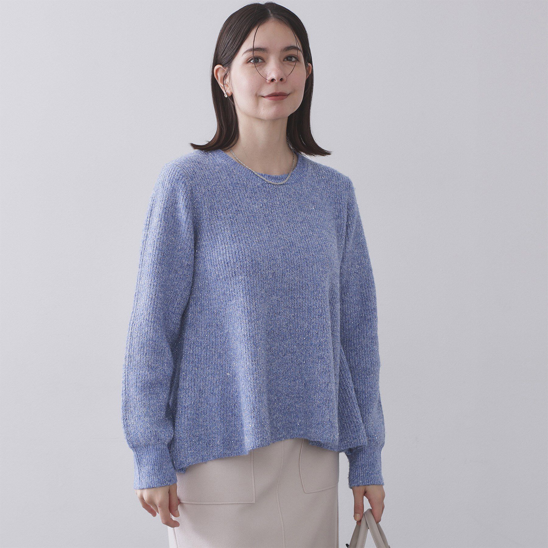 OPAQUE.CLIP「スパンコールラメ衿2WAYペプラムニット【洗濯機OK】」|ニット・セーター|