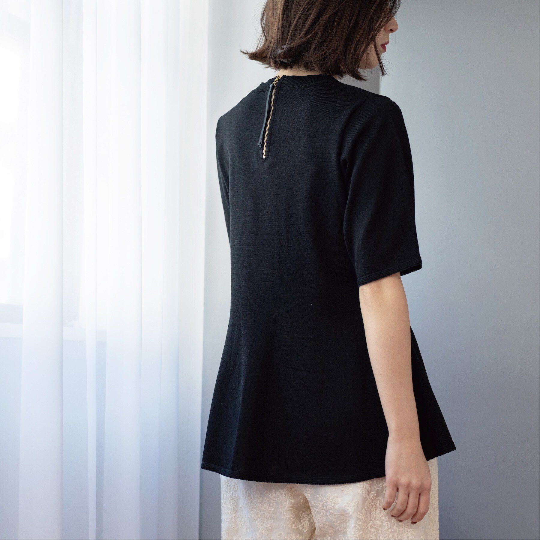 OPAQUE.CLIP「配色ライン ペプラムニット」|ニット・セーター|