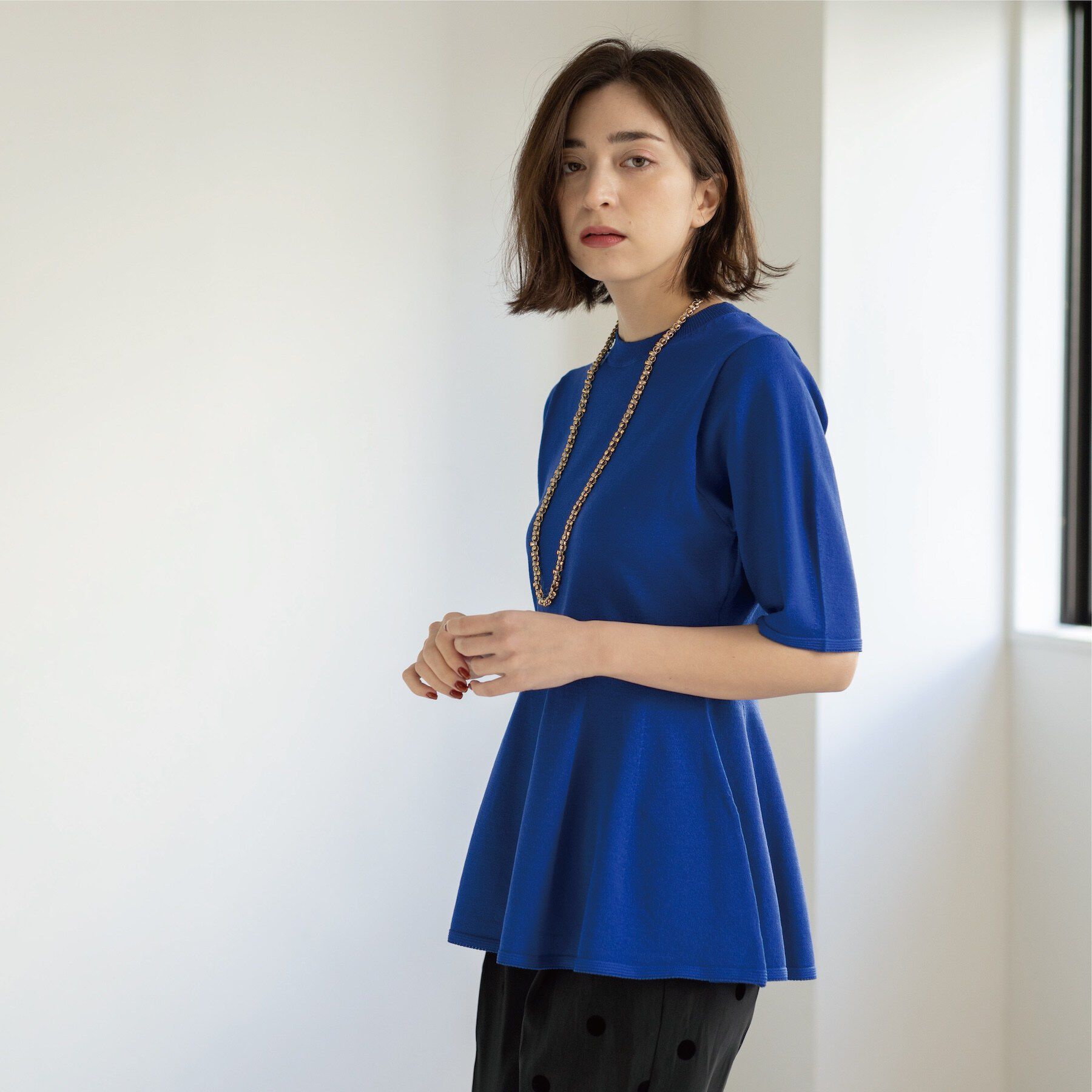 OPAQUE.CLIP「配色ライン ペプラムニット」|ニット・セーター|