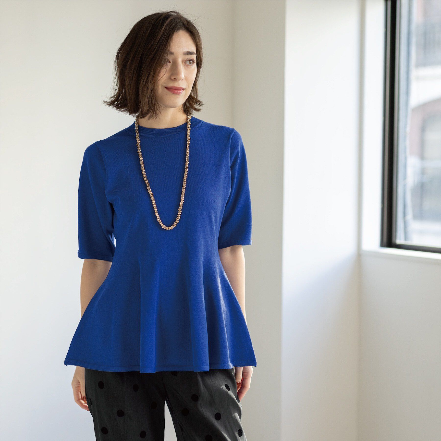 OPAQUE.CLIP「配色ライン ペプラムニット」|ニット・セーター|