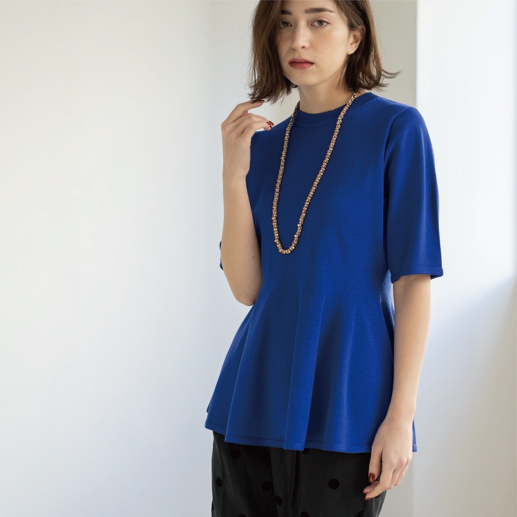 OPAQUE.CLIP「配色ライン ペプラムニット」|ニット・セーター|