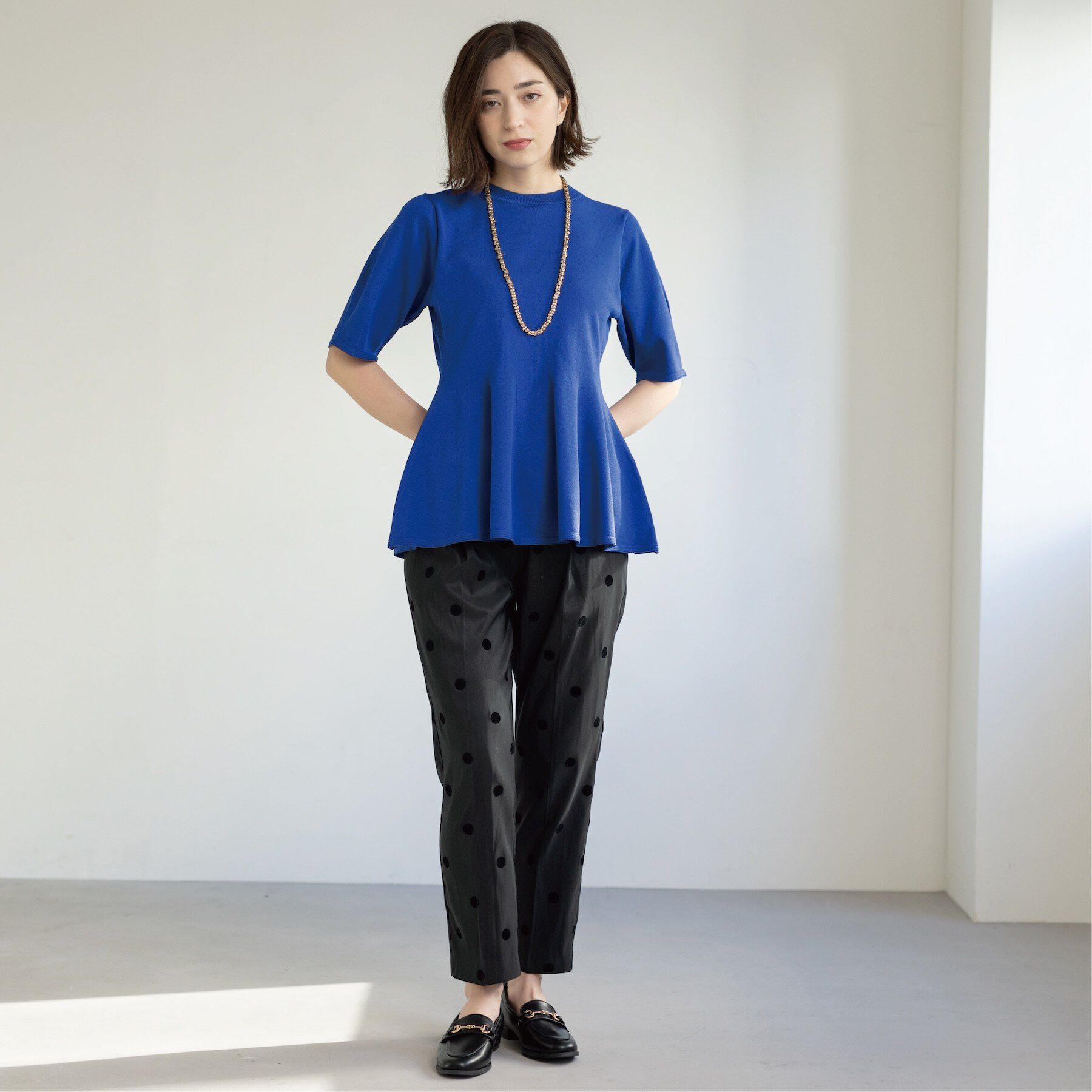 OPAQUE.CLIP「配色ライン ペプラムニット」|ニット・セーター|