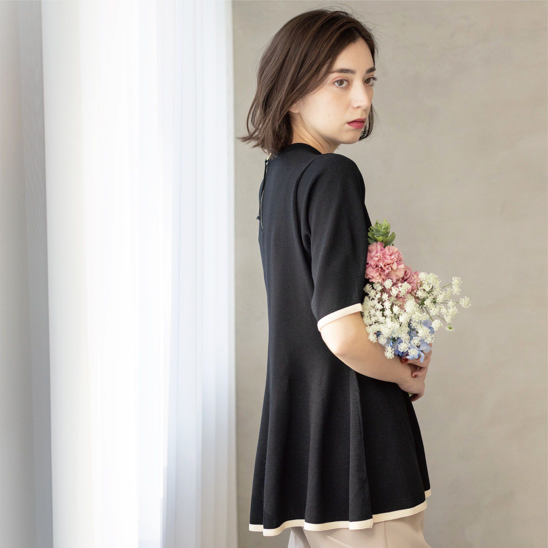 OPAQUE.CLIP「配色ライン ペプラムニット」|ニット・セーター|