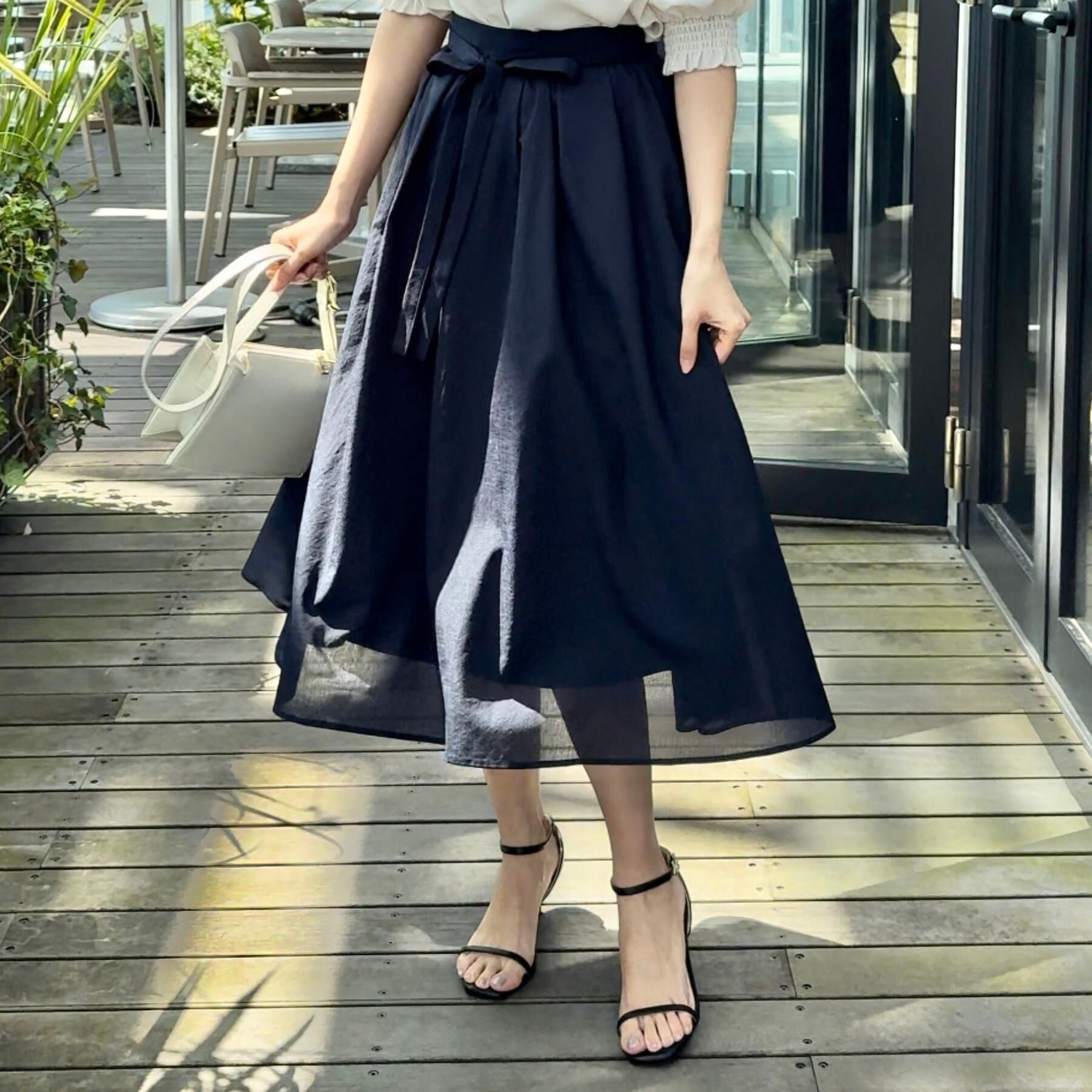 Couture broach「【きれいめ・通勤】細リボン付きパレットボイルスカート」|スカート|