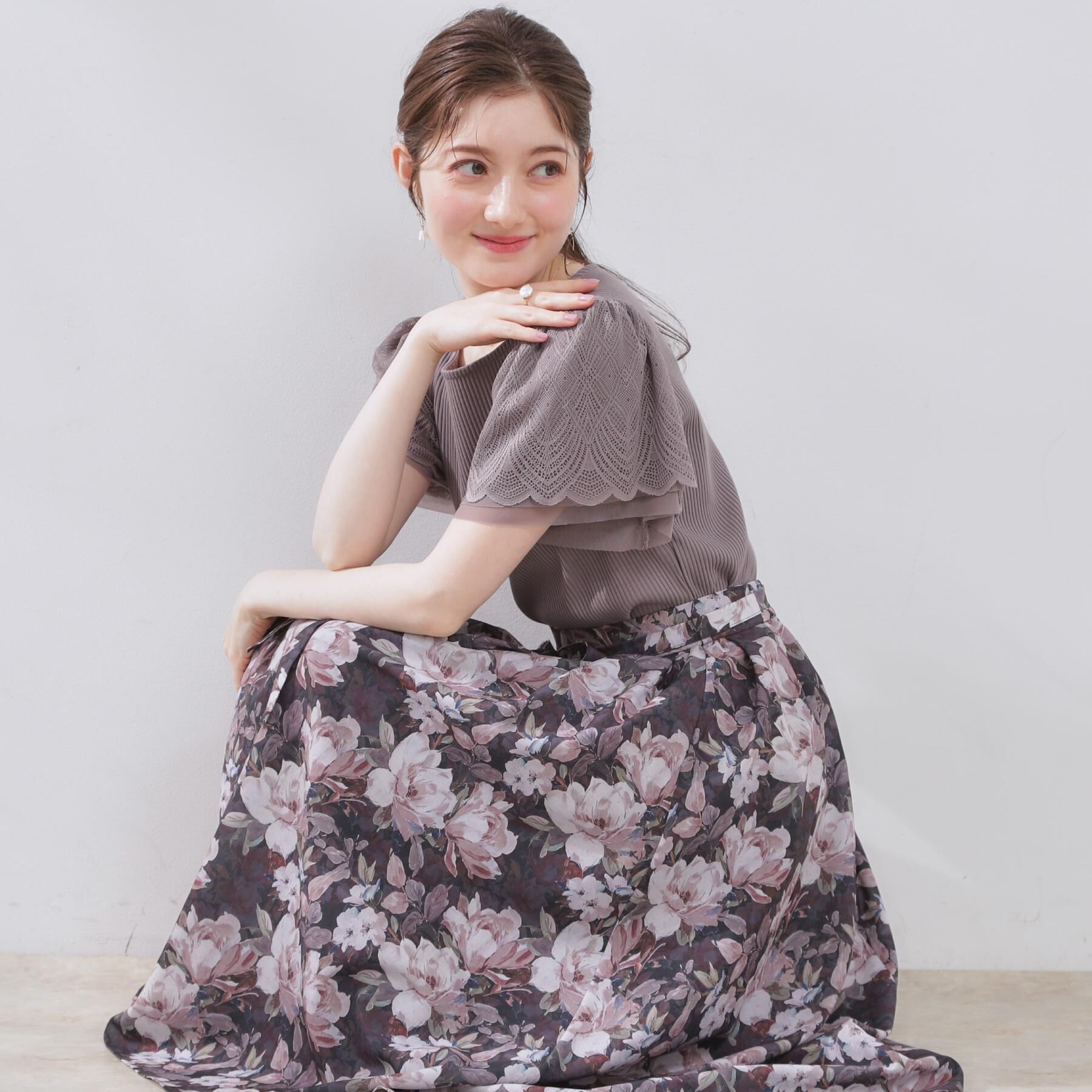 Couture broach「【きれいめ・通勤】細リボン付きパレットボイルスカート」|スカート|