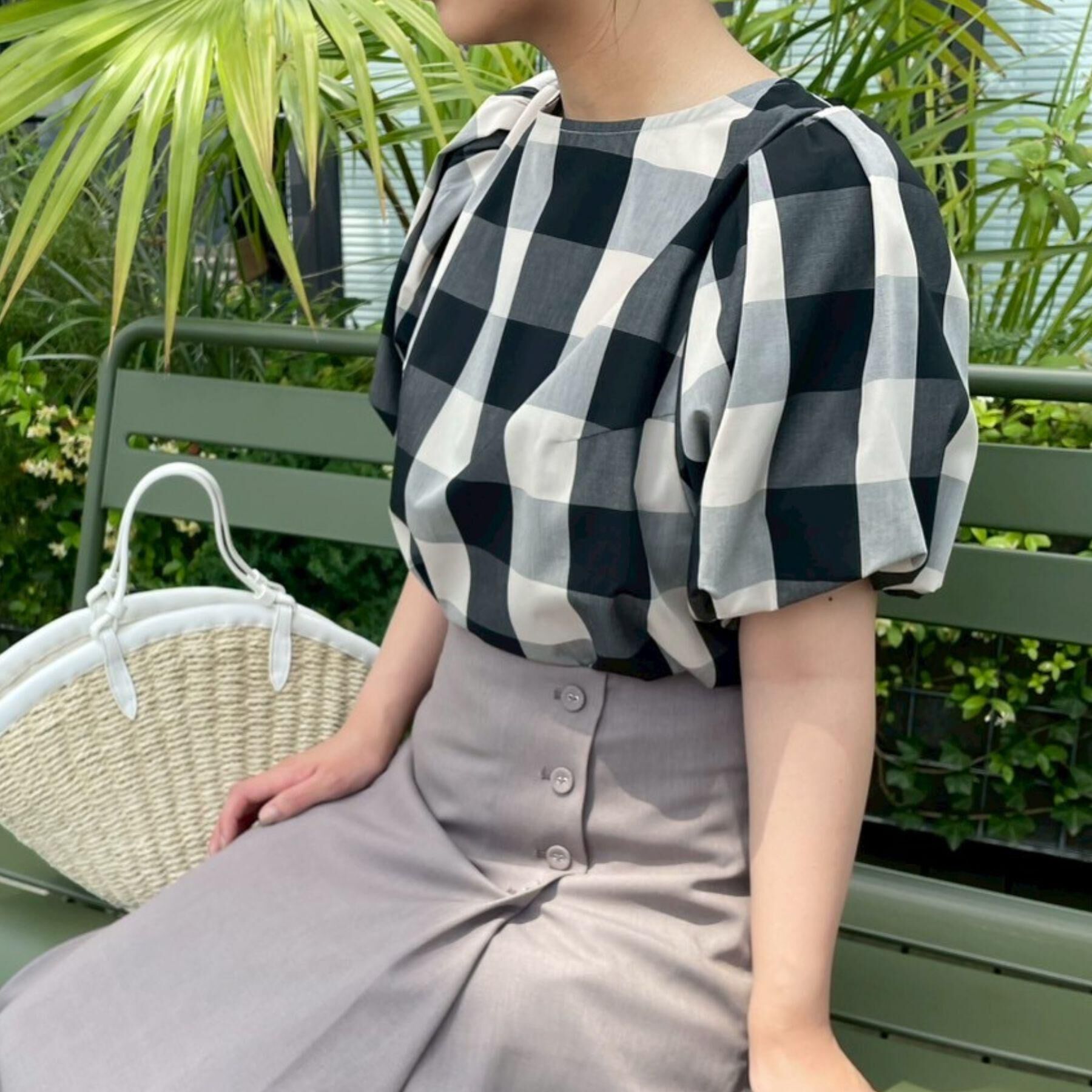 Couture broach「【マシンウォッシャブル・二の腕カバー】ブロックチェックブラウス」|シャツ・ブラウス|