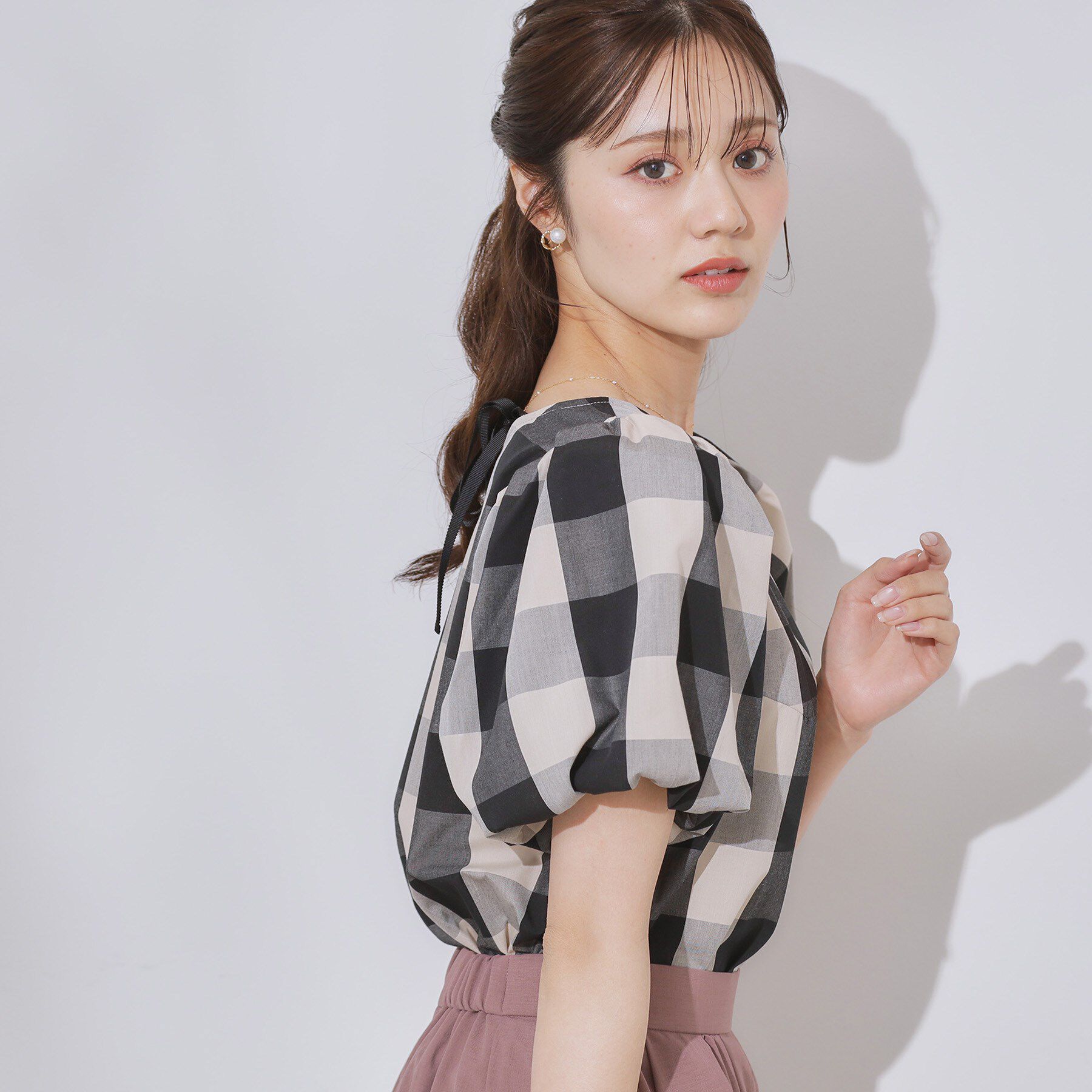 Couture broach「【マシンウォッシャブル・二の腕カバー】ブロックチェックブラウス」|シャツ・ブラウス|