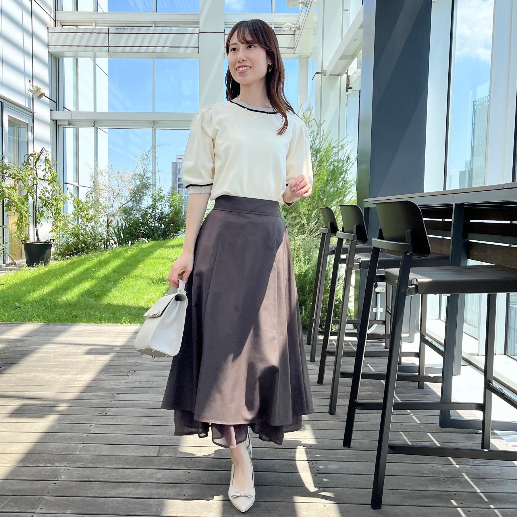 Couture broach「【5分袖・華奢見え・通勤】配色スカラ5分袖ニット」|ニット・セーター|