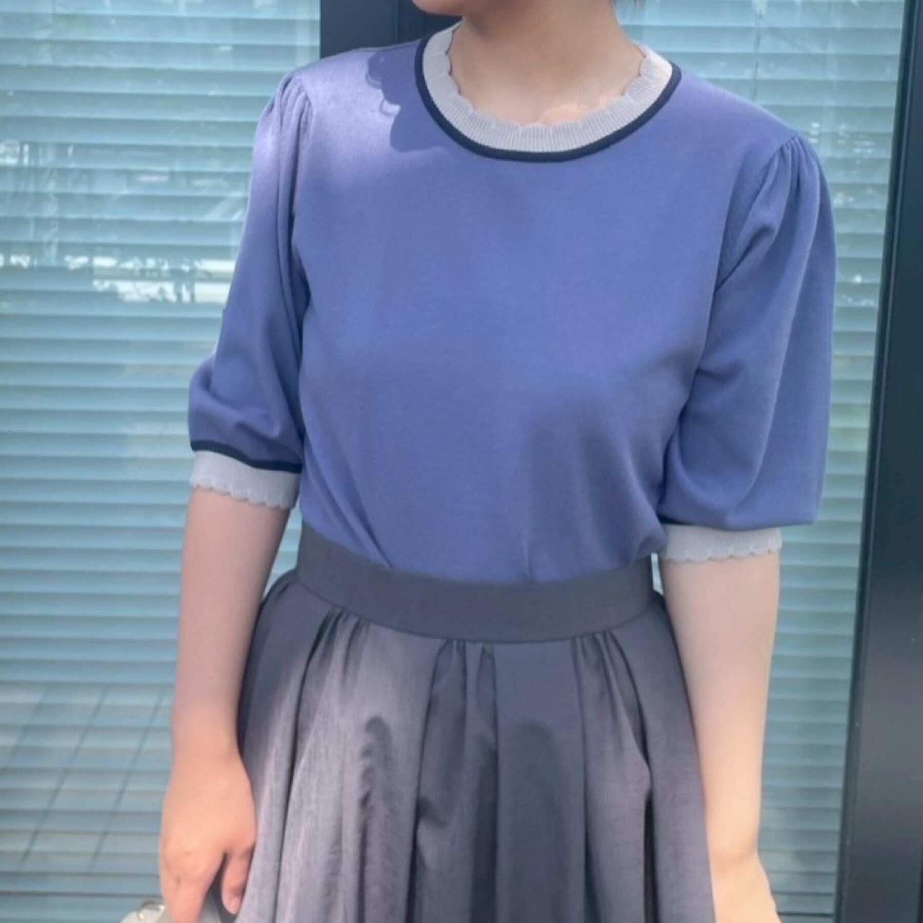 Couture broach「【5分袖・華奢見え・通勤】配色スカラ5分袖ニット」|ニット・セーター|