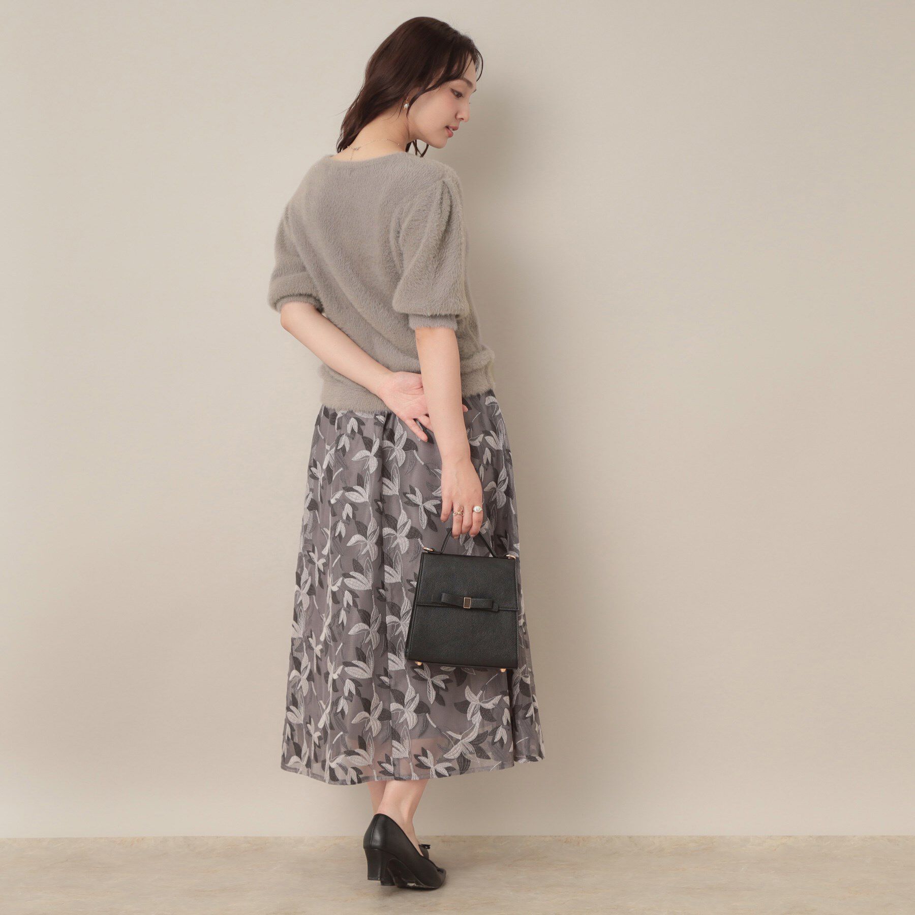 Couture broach「【着映え・5分袖・フェミニン】ラメフェザー半袖ニット」|ニット・セーター|