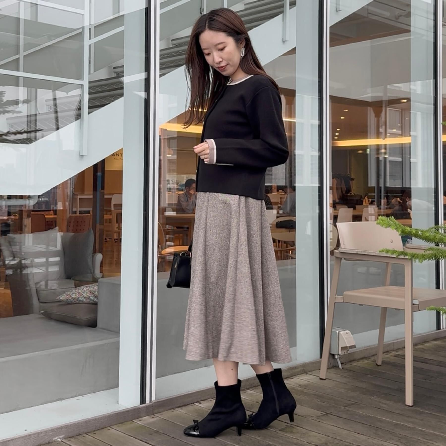 Couture broach「【通勤・大人上品】ムースタッチジャカード 配色スカラカーディ」|カーディガン|