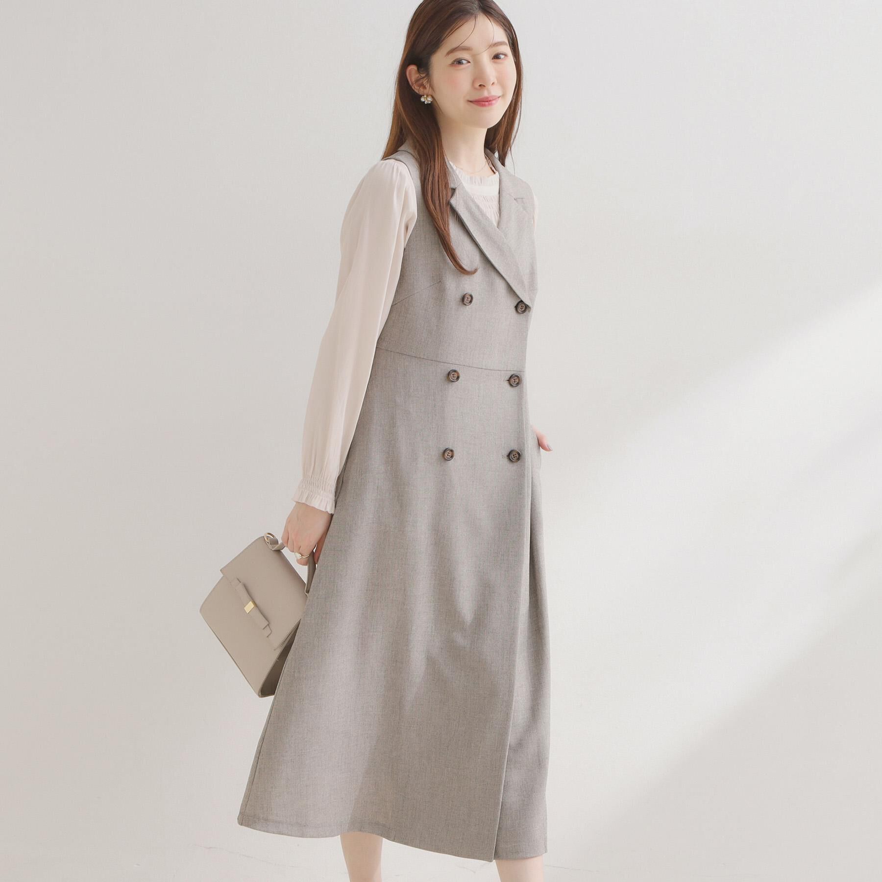 Couture broach「【通勤】リネンライク ジレにもなるジャンスカ」|ワンピース|