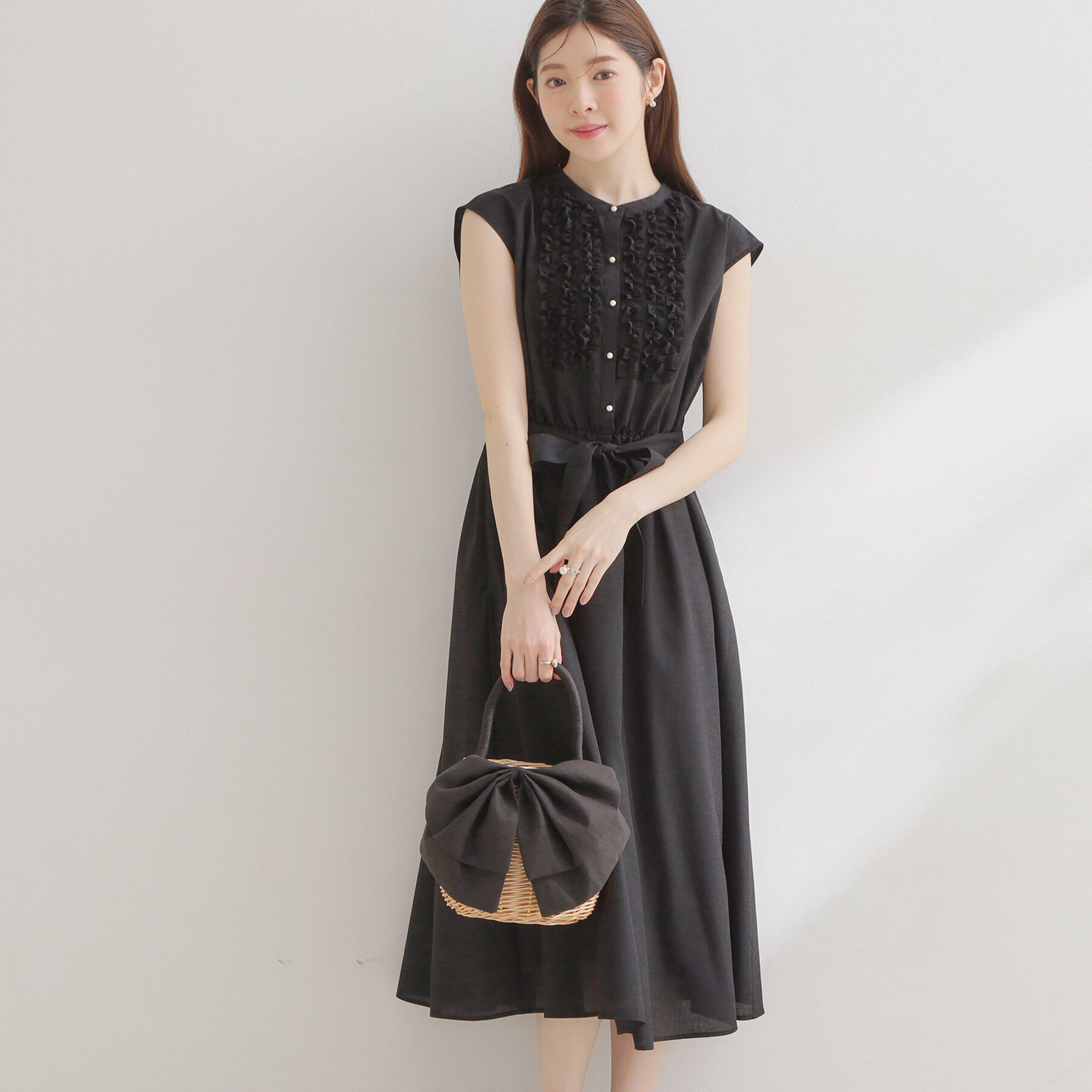 Couture broach「【洗える・着映え】リネンライク シアーワンピース」|ワンピース|ブラック(019)