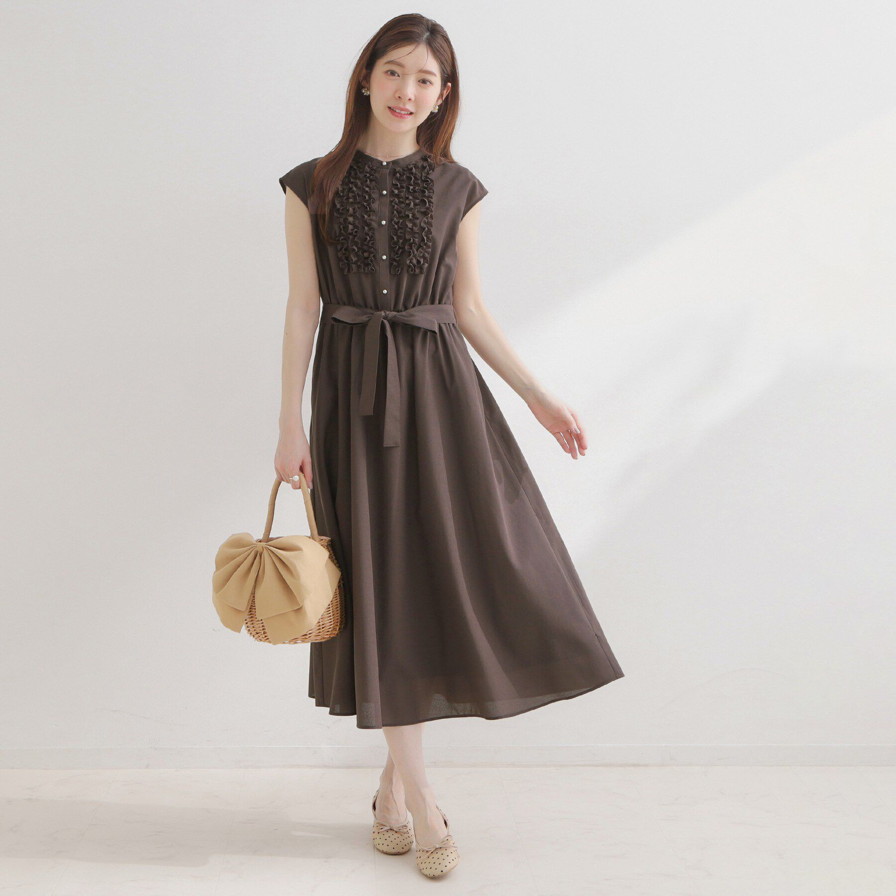 Couture broach「【洗える・着映え】リネンライク シアーワンピース」|ワンピース|
