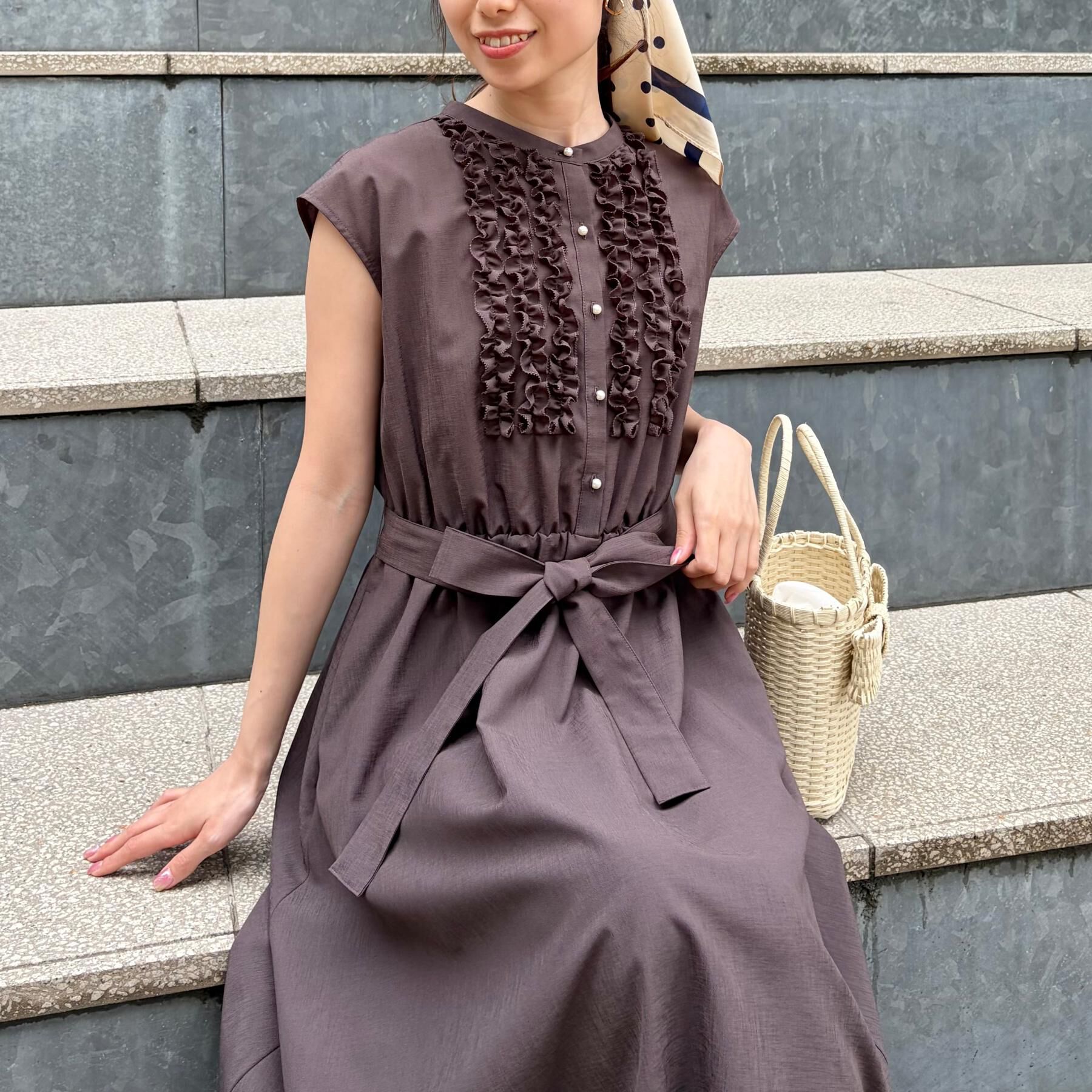 Couture broach「【洗える・着映え】リネンライク シアーワンピース」|ワンピース|