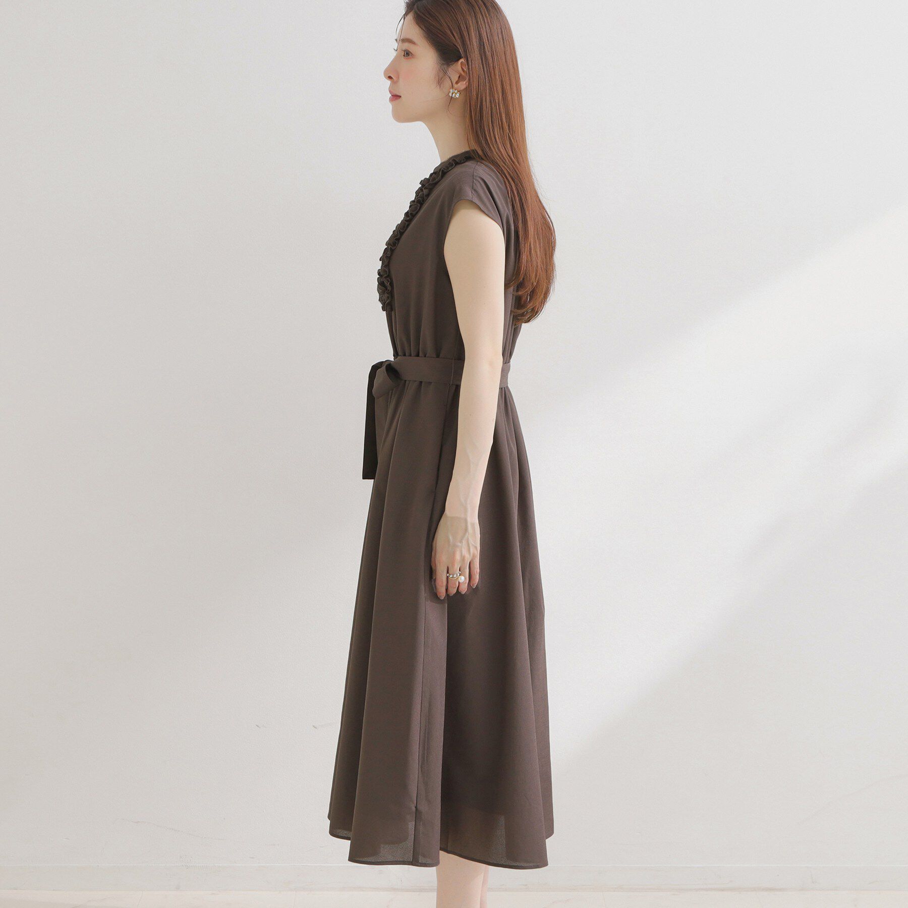 Couture broach「【洗える・着映え】リネンライク シアーワンピース」|ワンピース|