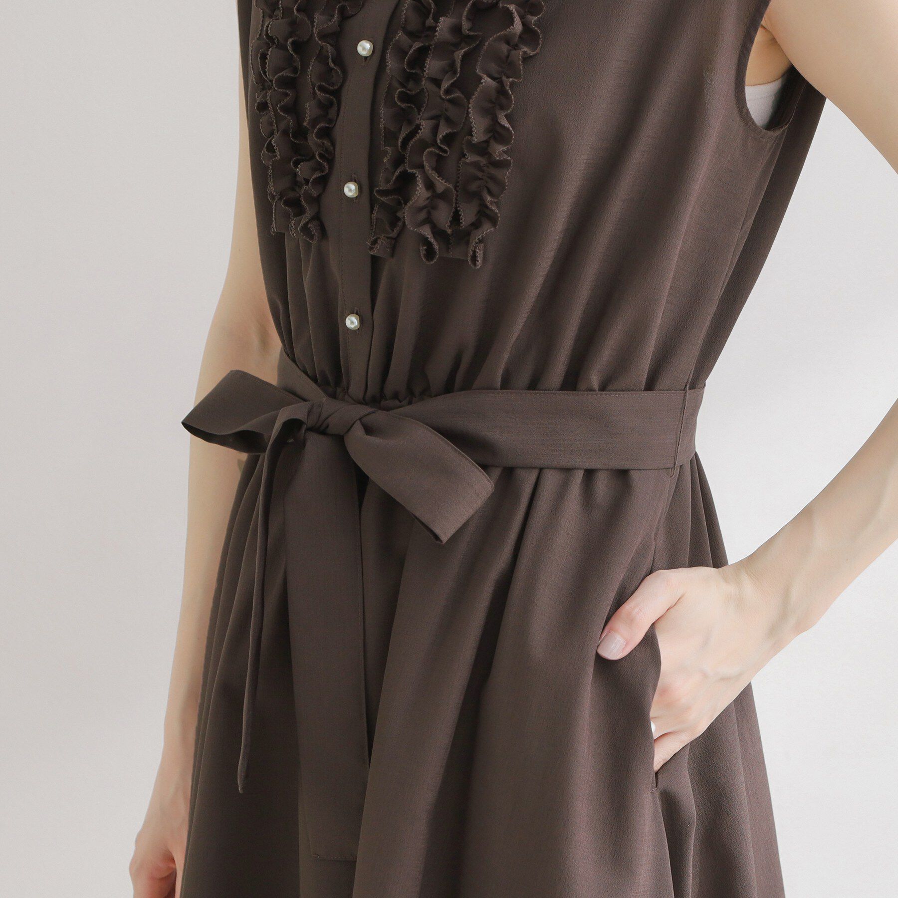 Couture broach「【洗える・着映え】リネンライク シアーワンピース」|ワンピース|