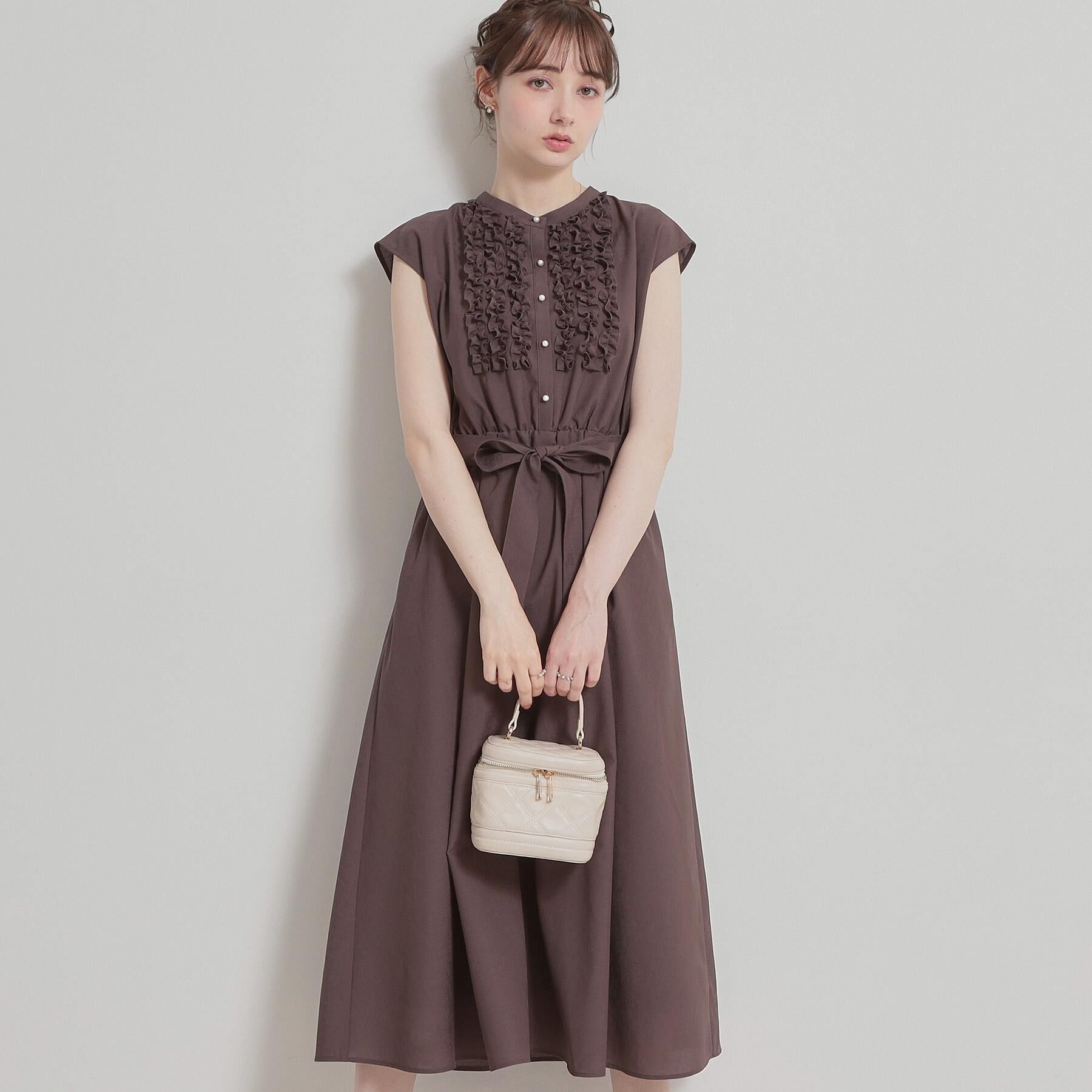 Couture broach「【洗える・着映え】リネンライク シアーワンピース」|ワンピース|ブラウン(043)