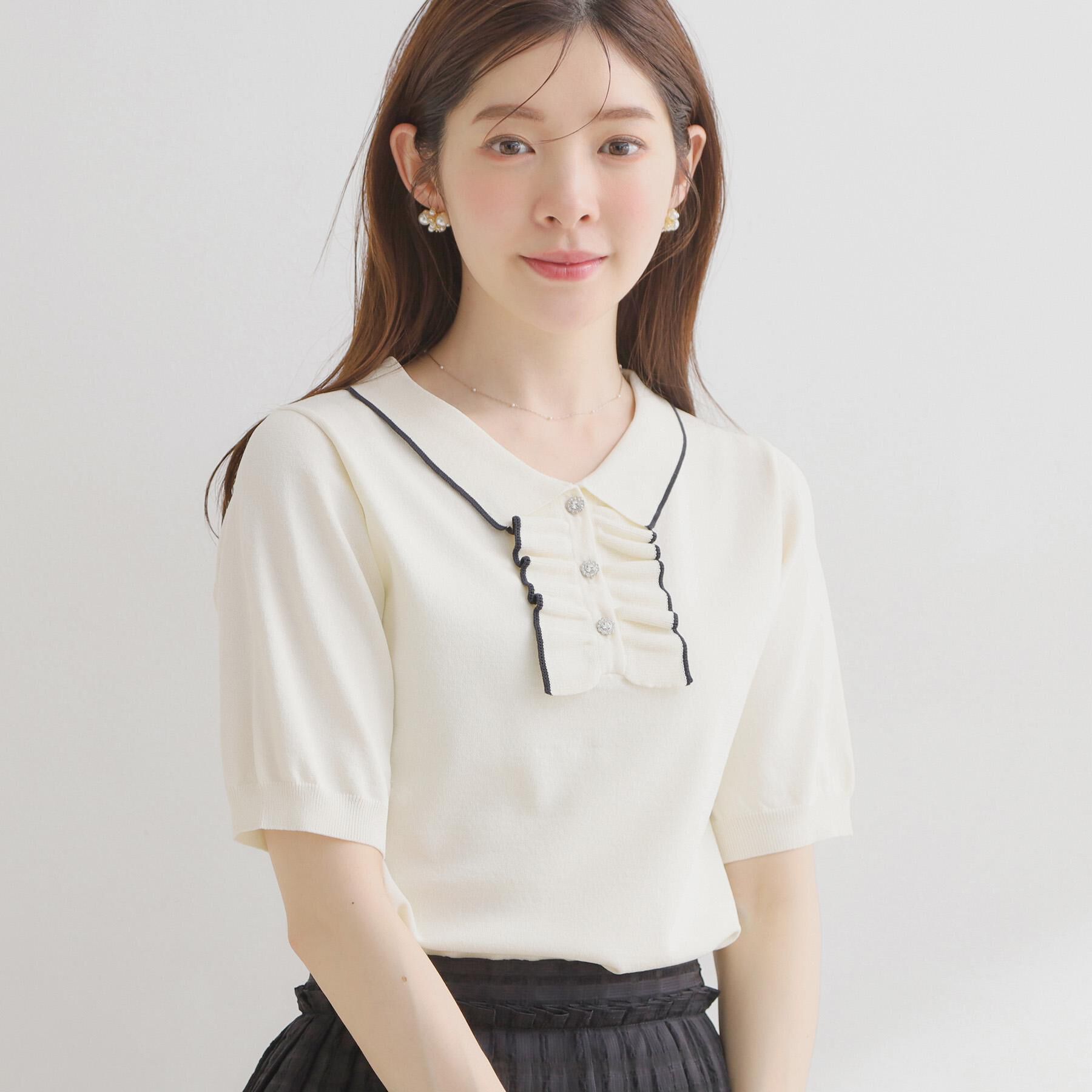 Couture broach「【洗える】フリル ポロ衿ニット」|ニット・セーター|