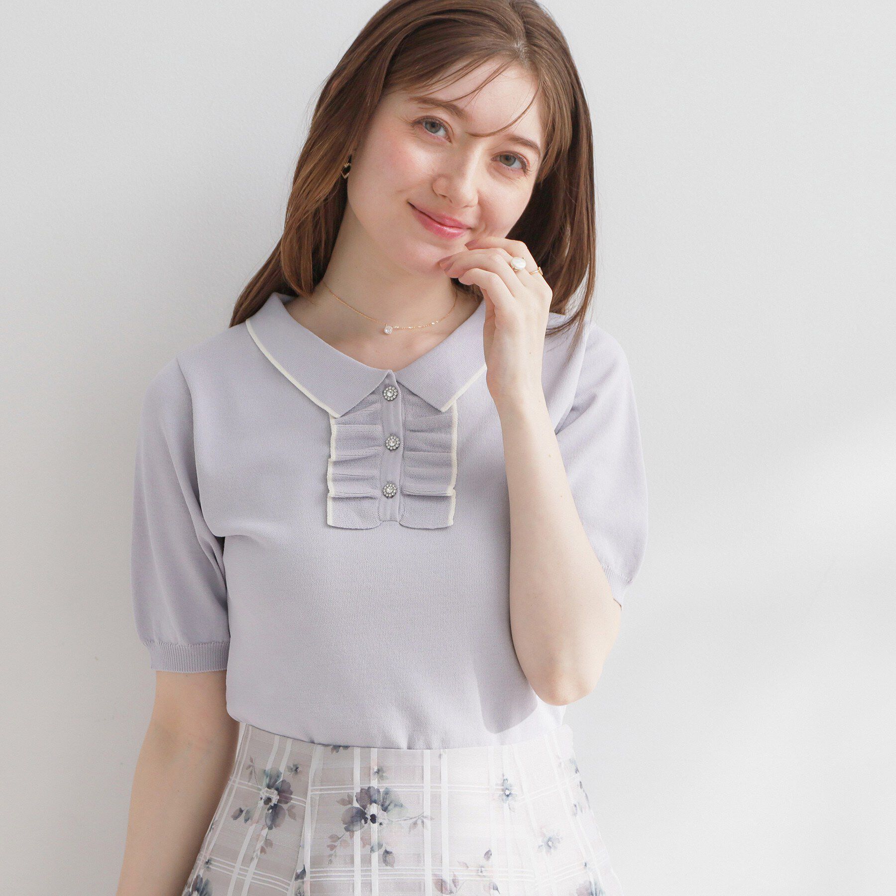 Couture broach「【洗える】フリル ポロ衿ニット」|ニット・セーター|