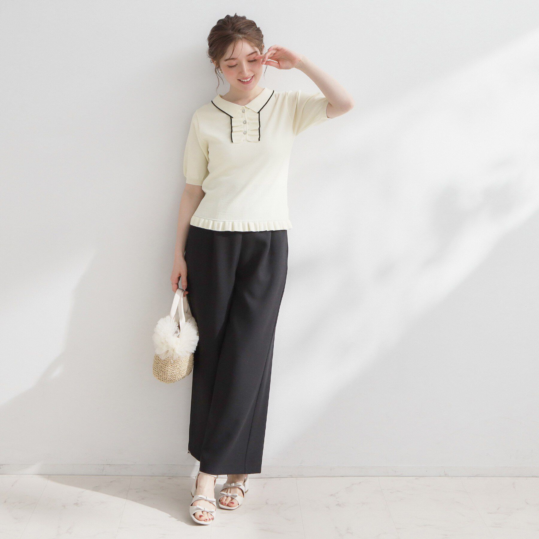 Couture broach「【洗える】フリル ポロ衿ニット」|ニット・セーター|