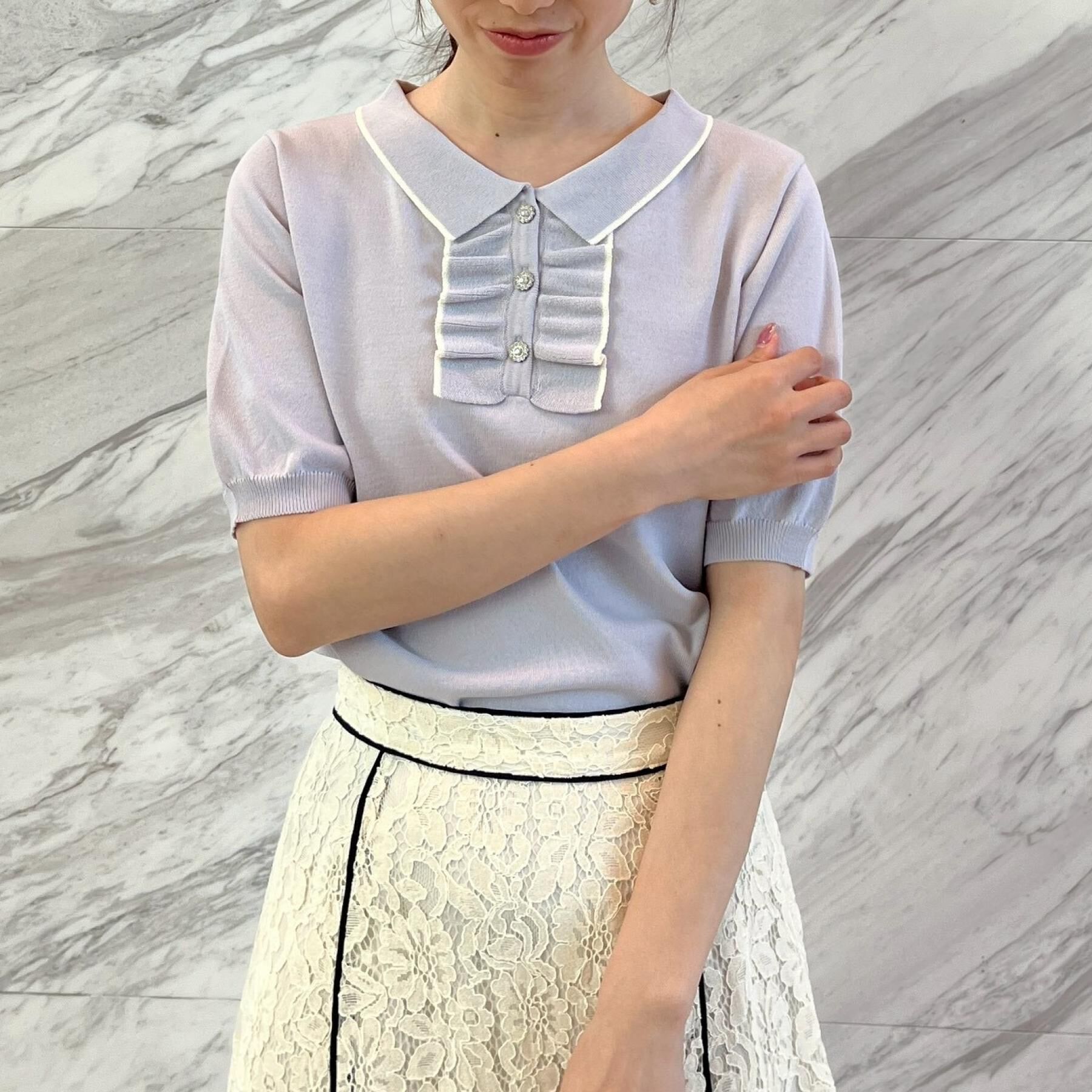 Couture broach「【洗える】フリル ポロ衿ニット」|ニット・セーター|