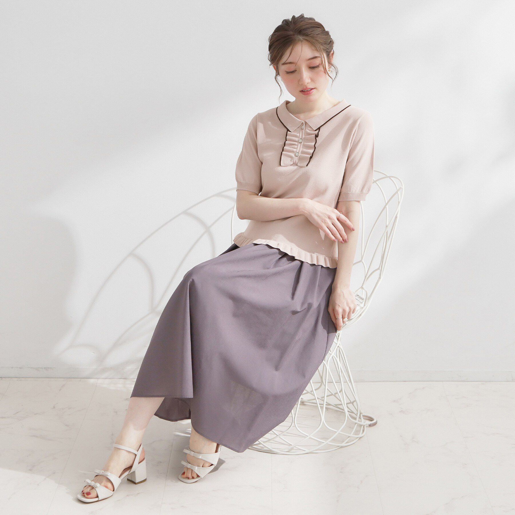 Couture broach「【洗える】フリル ポロ衿ニット」|ニット・セーター|