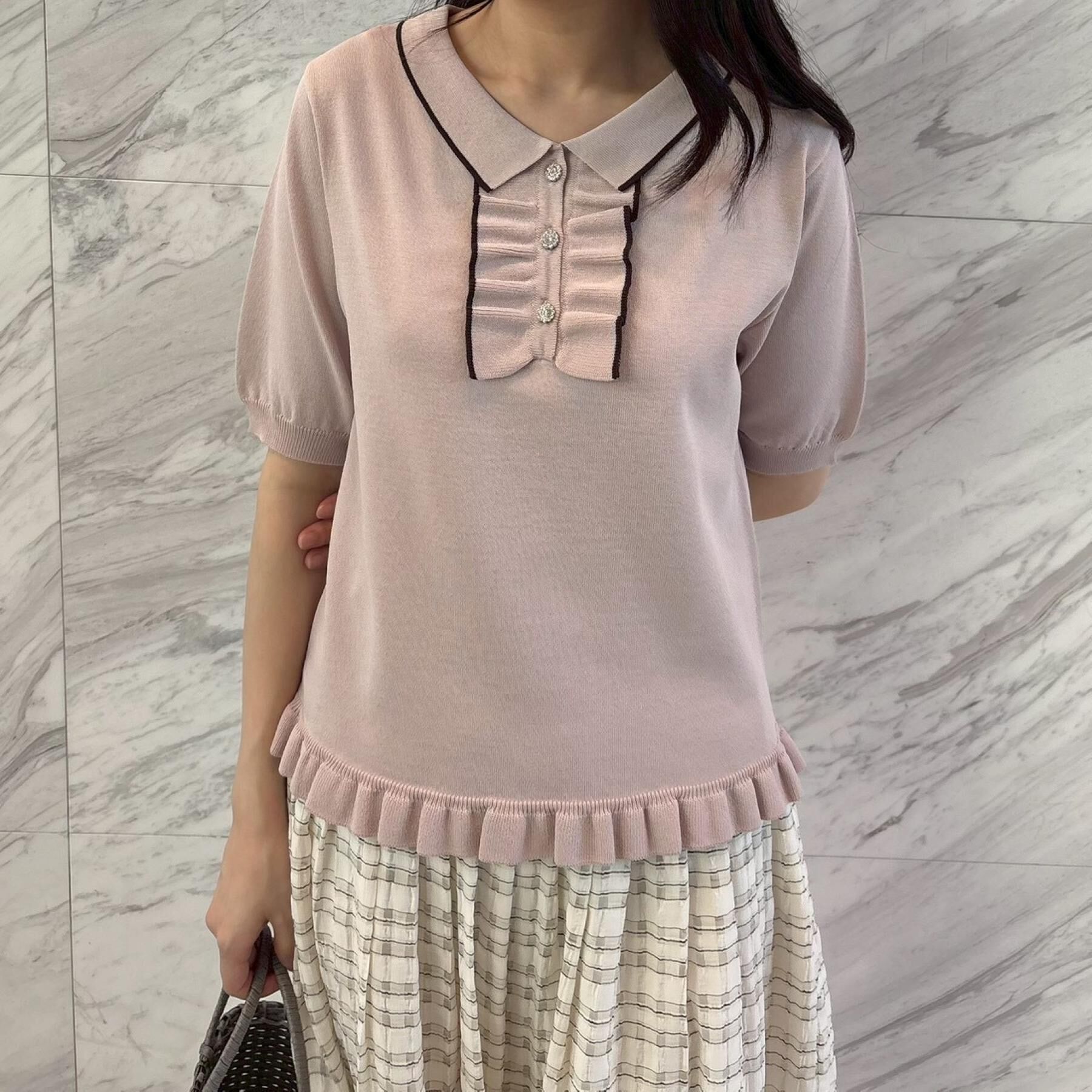 Couture broach「【洗える】フリル ポロ衿ニット」|ニット・セーター|
