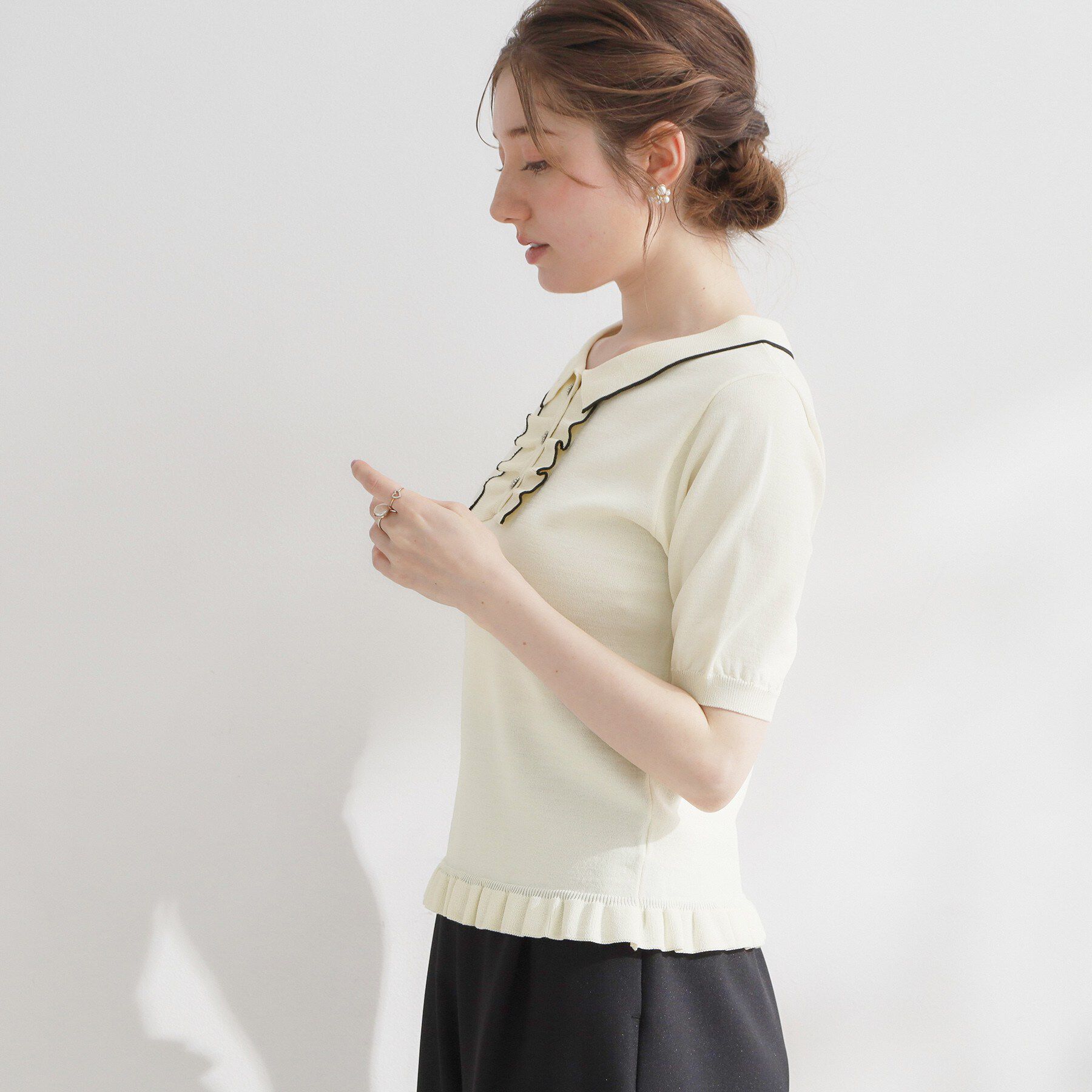 Couture broach「【洗える】フリル ポロ衿ニット」|ニット・セーター|