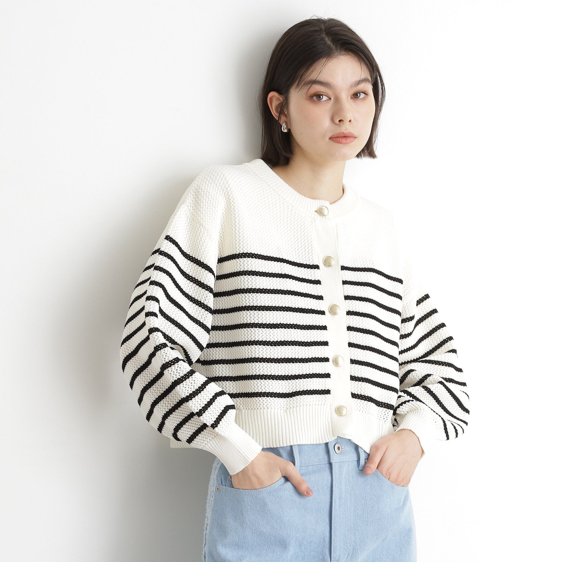 THE SHOP TK「布帛ドッキングメッシュカーデ」|カーディガン|