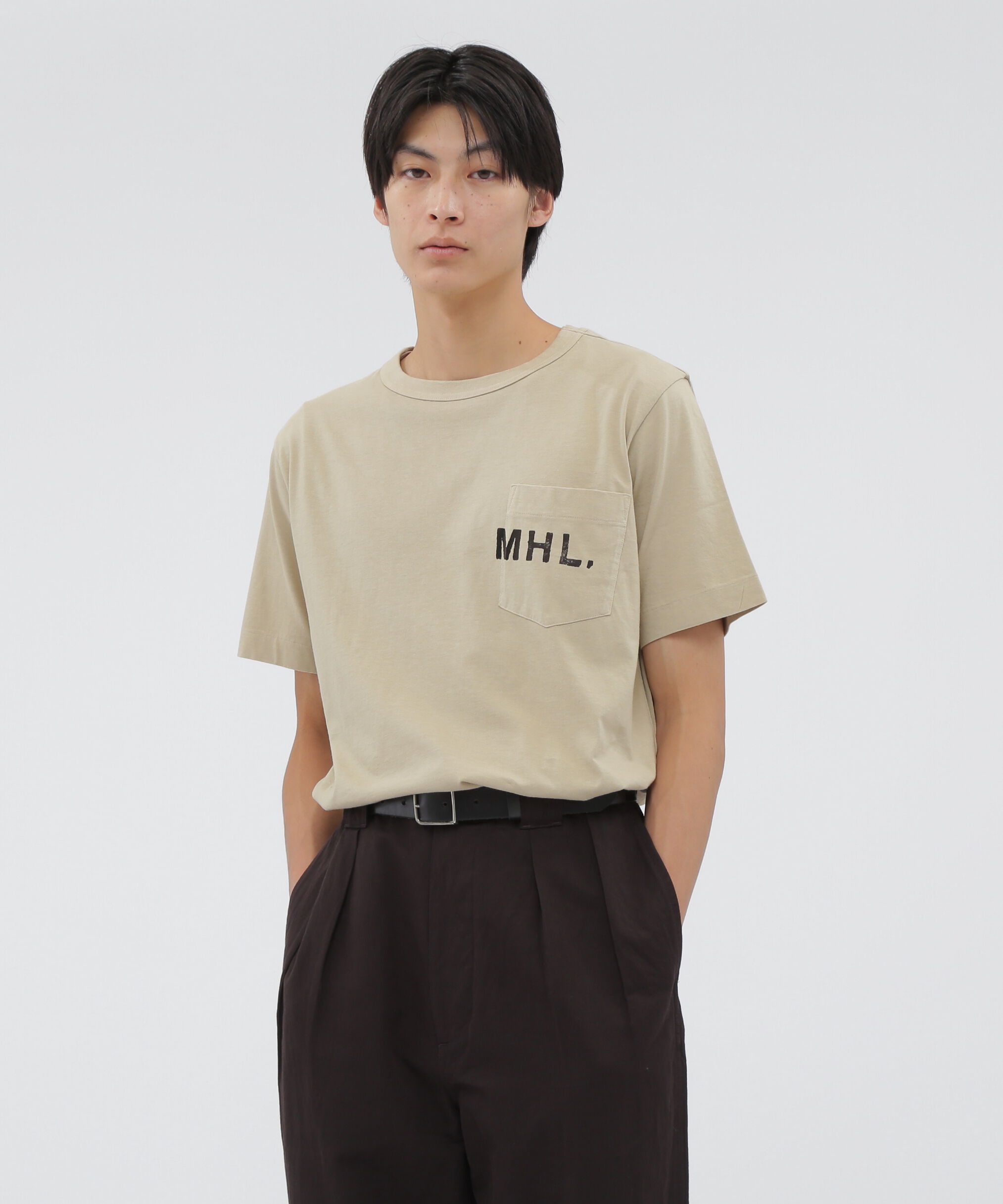 MHL.「PRINTED COTTON JERSEY TOP」|Tシャツ・カットソー|BEIGE