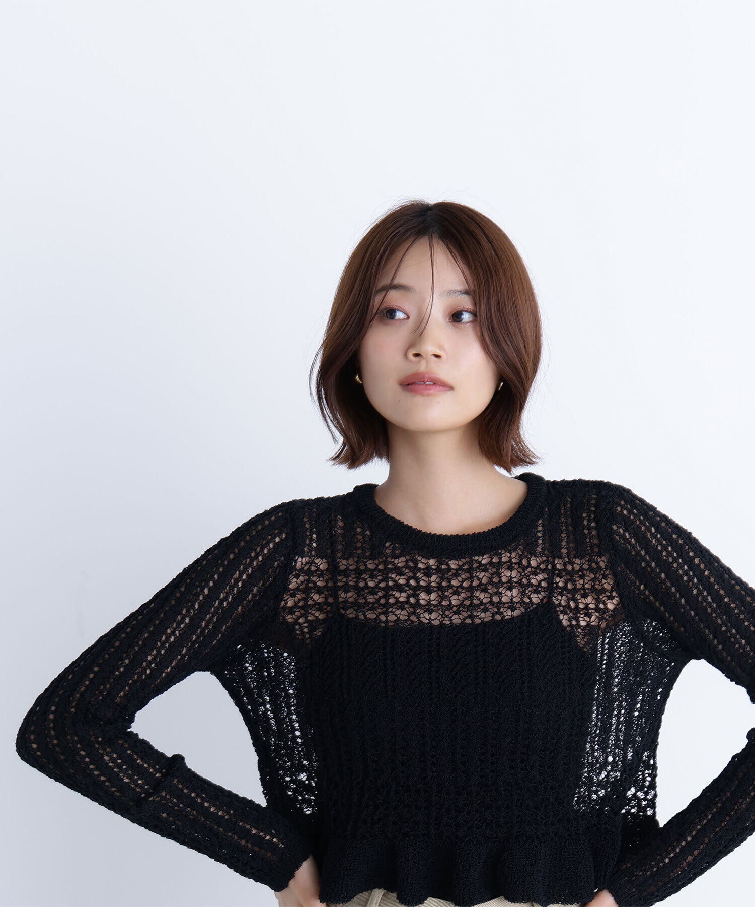  「クロップドレースメッシュニット」|ニット・セーター|