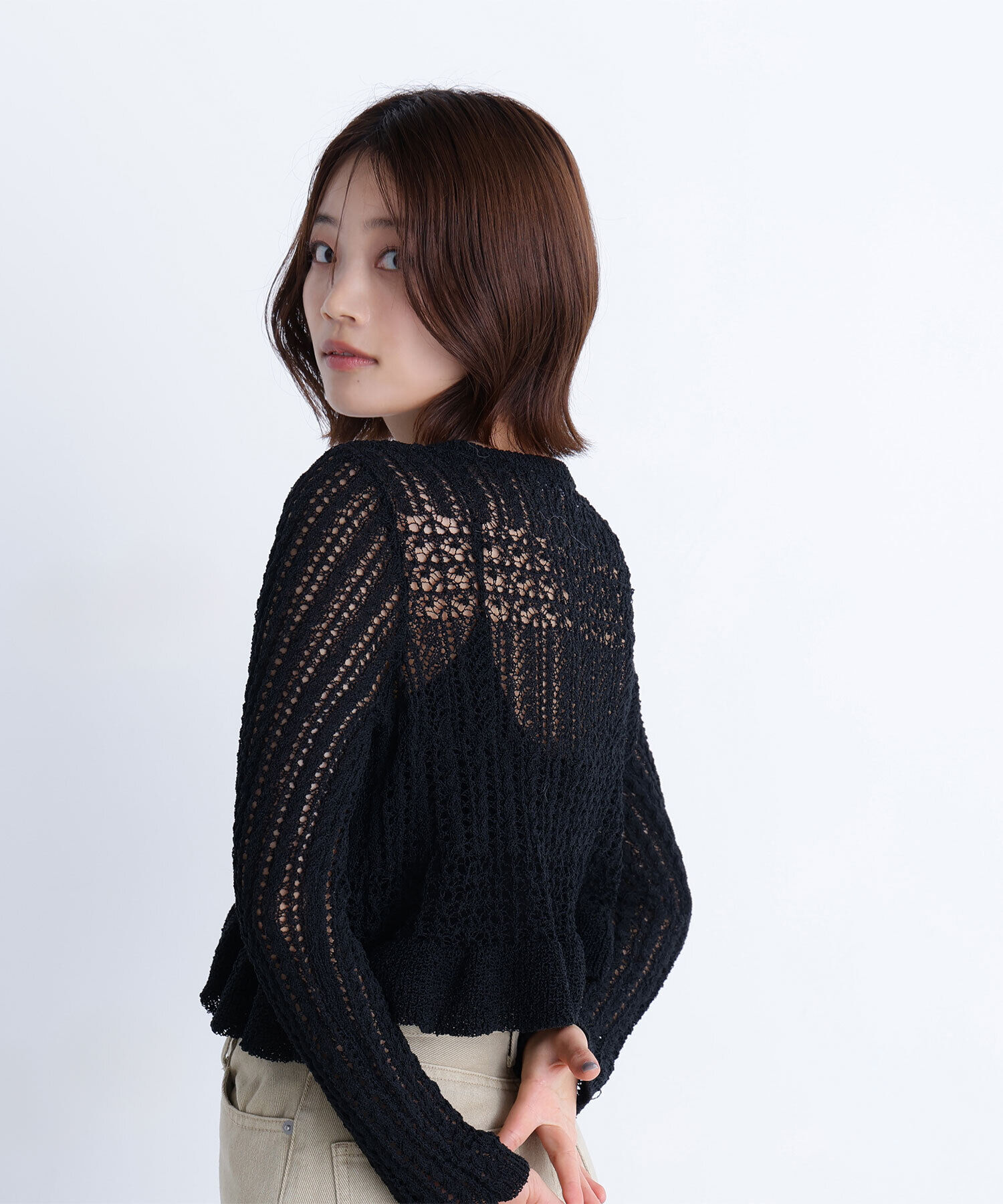  「クロップドレースメッシュニット」|ニット・セーター|