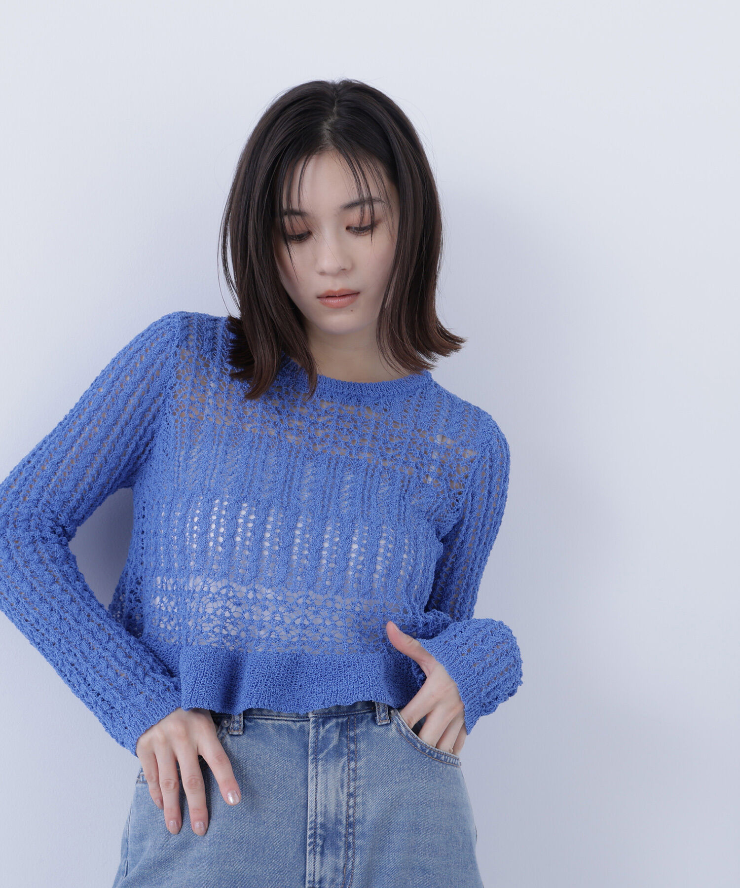  「クロップドレースメッシュニット」|ニット・セーター|