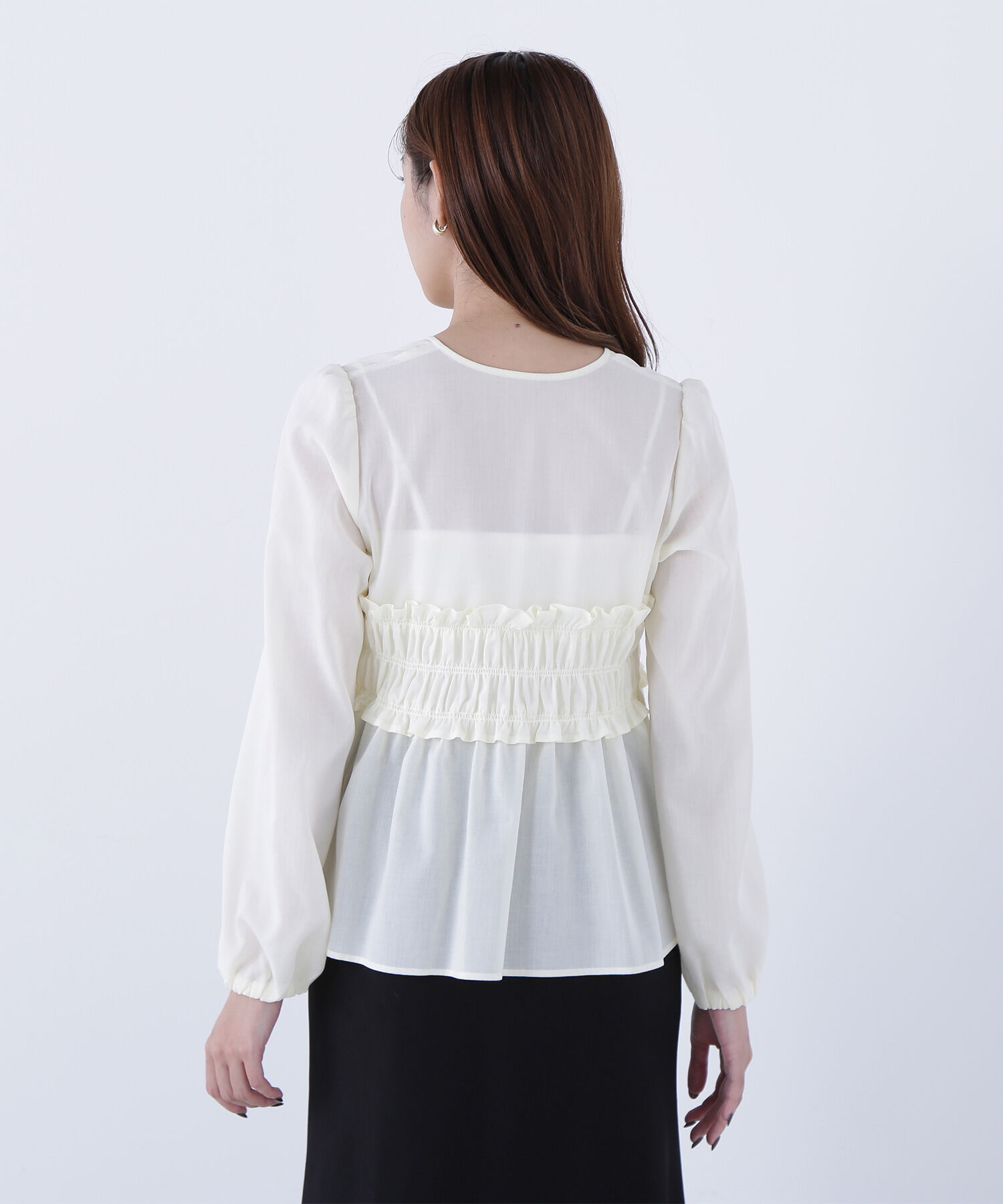  「Vネックシャーリングペプラムブラウス」|シャツ・ブラウス|