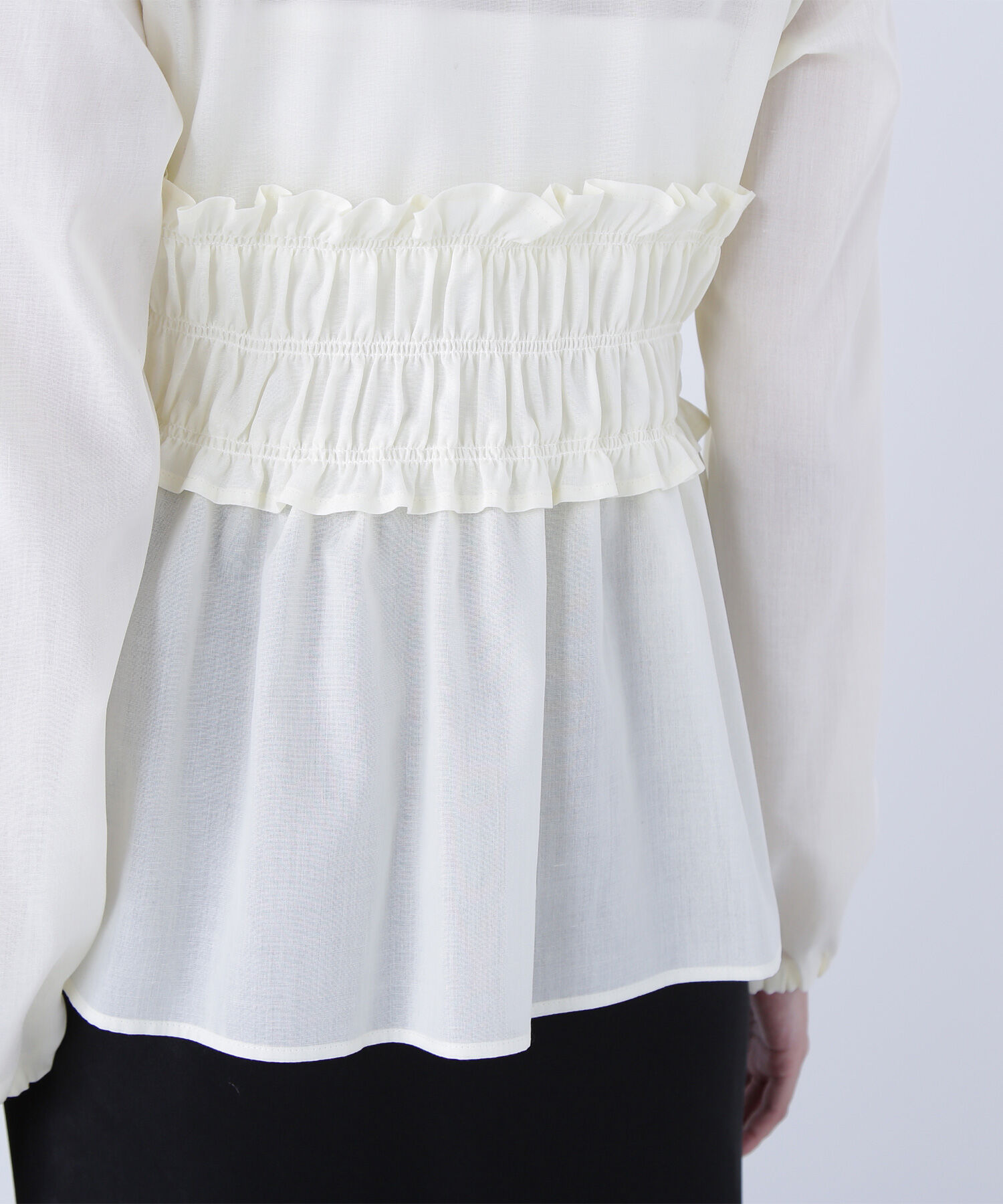  「Vネックシャーリングペプラムブラウス」|シャツ・ブラウス|