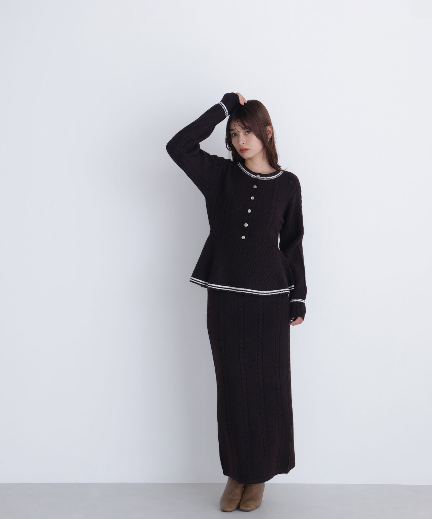  「ペプラムケーブルニットセットアップ」|ワンピース|